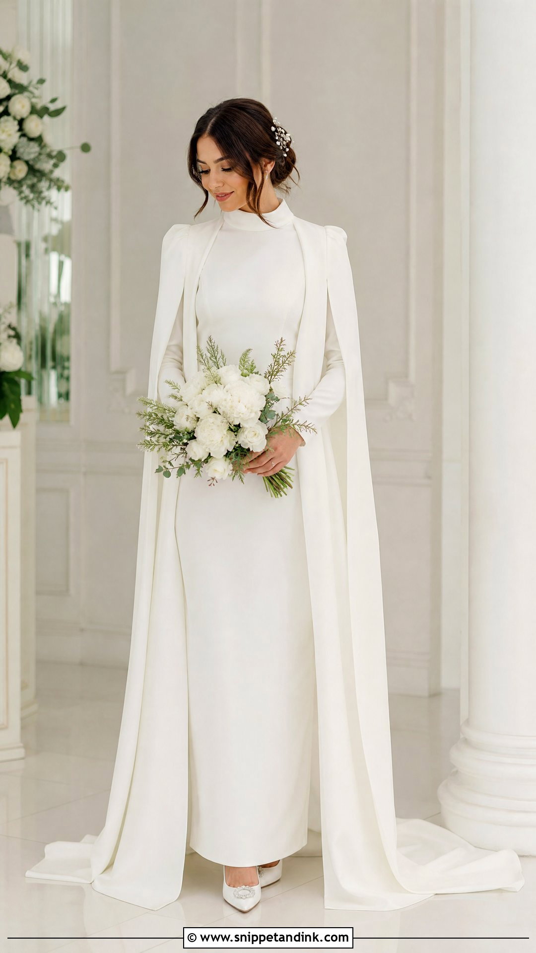 Long Sleeve Wedding Cloak With Modest Dress - Snippet and Ink - 25 Wedding Cloak Ideas