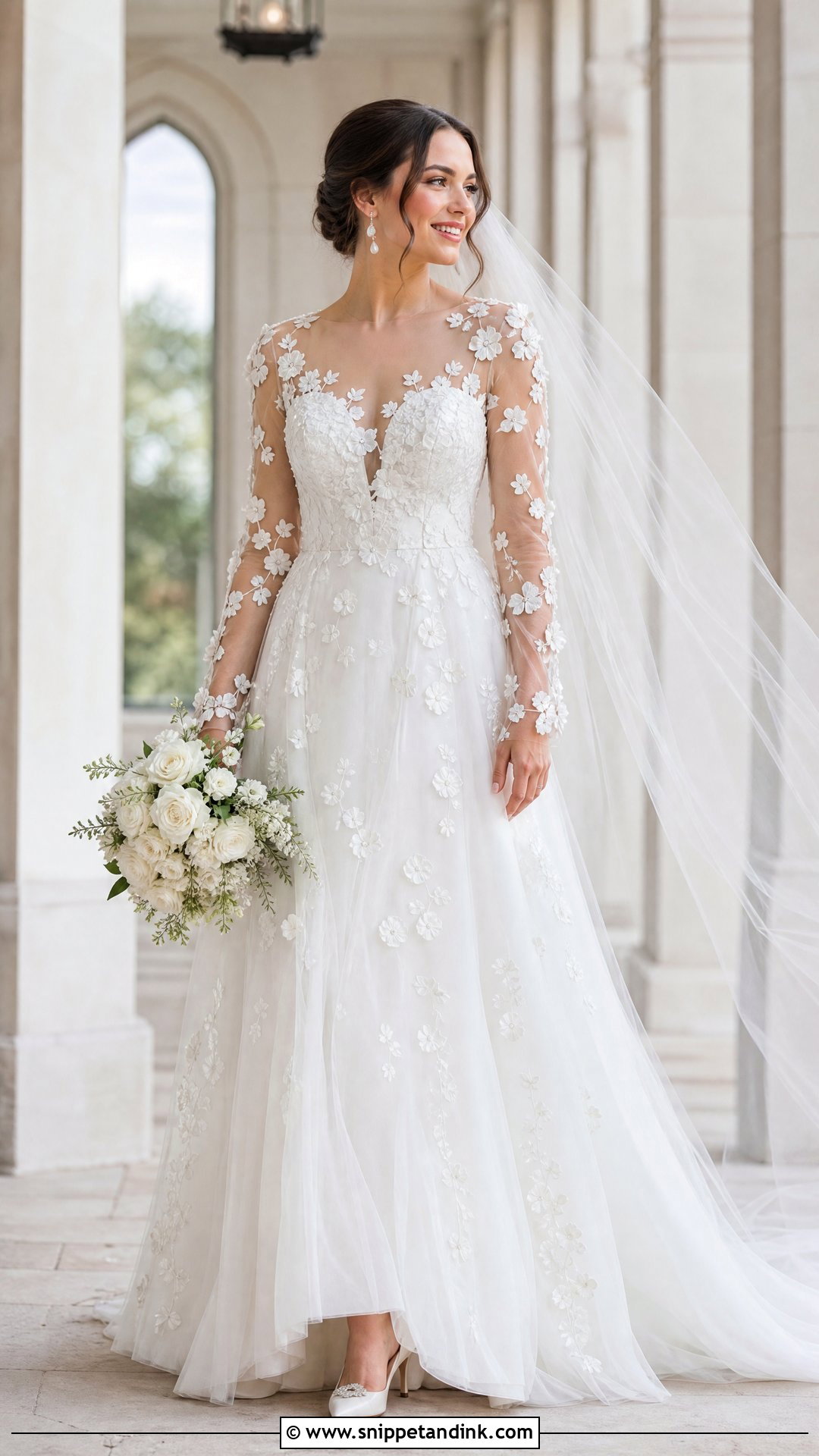 Long Sleeve Wedding Dress With 3D Flowers - Snippet and Ink - 20 Wedding Dress 3d Flowers