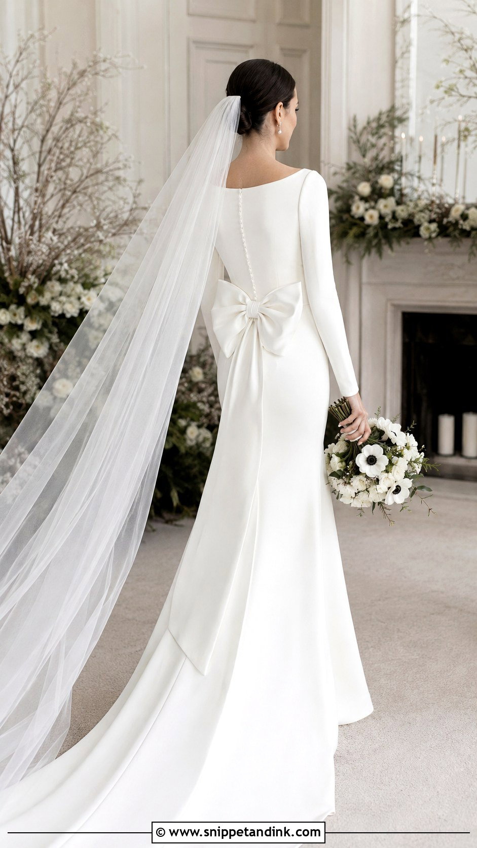 Long Sleeve Wedding Dress With Back Bow - Snippet and Ink - 20 Big Bow Wedding Dress Ideas