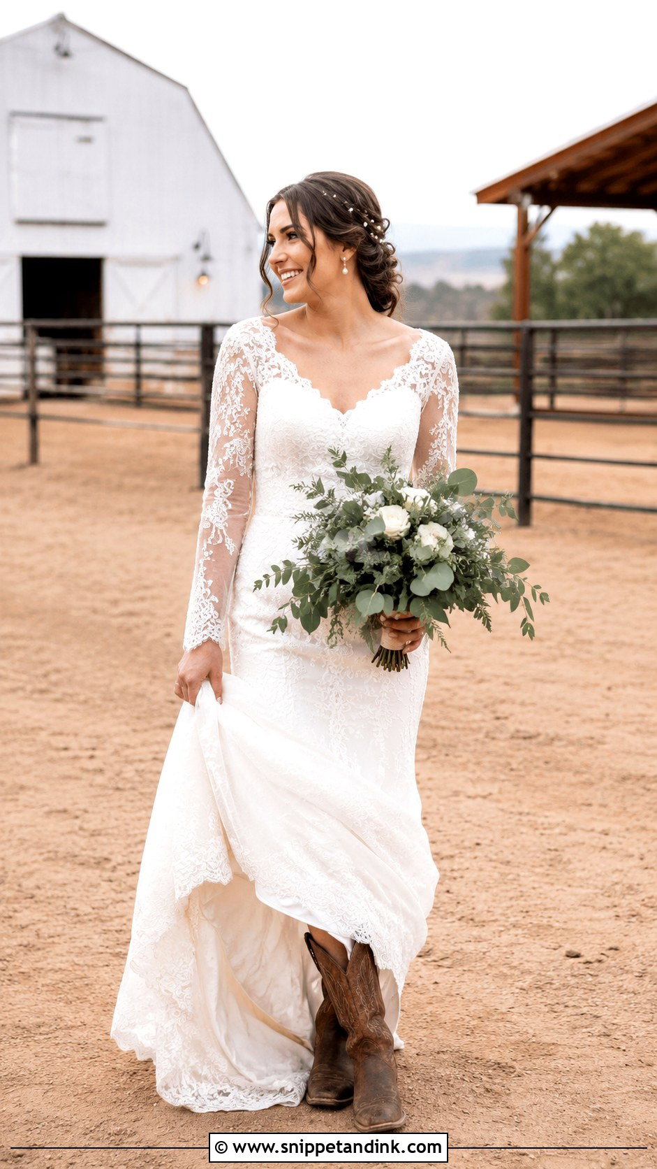 Long Sleeve Wedding Dress With Boots - Snippet and Ink - 25 Country Wedding Dresses with Boots