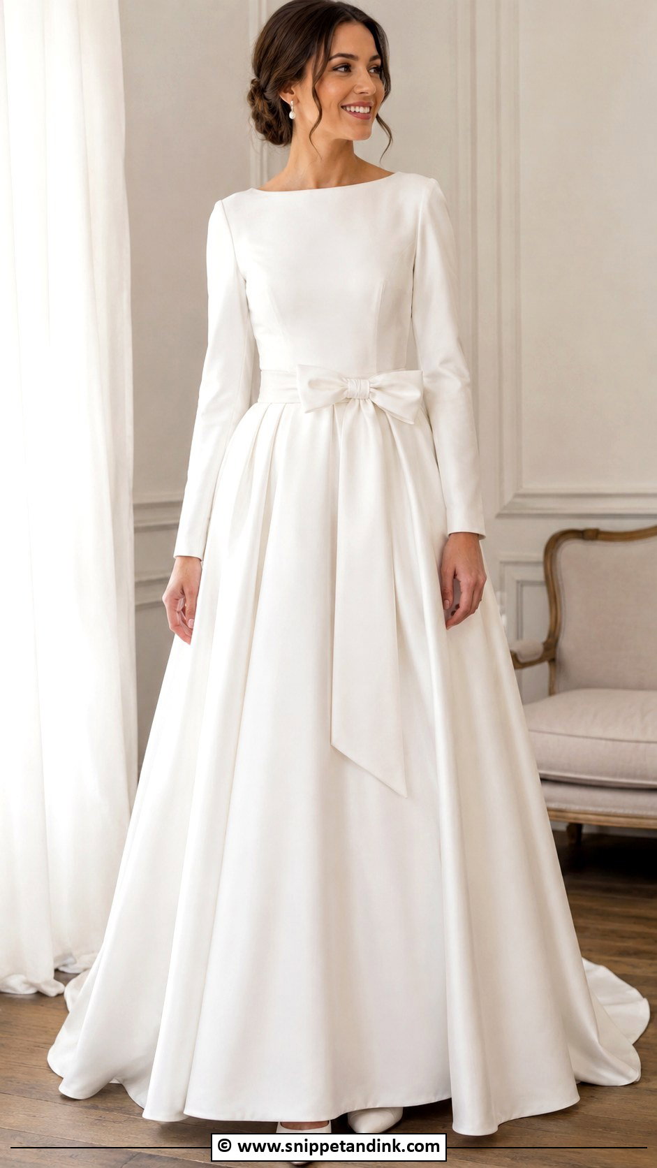 Long Sleeve Wedding Dress With Bow Waist - Snippet and Ink - 25 Wedding Dress with Bow Ideas