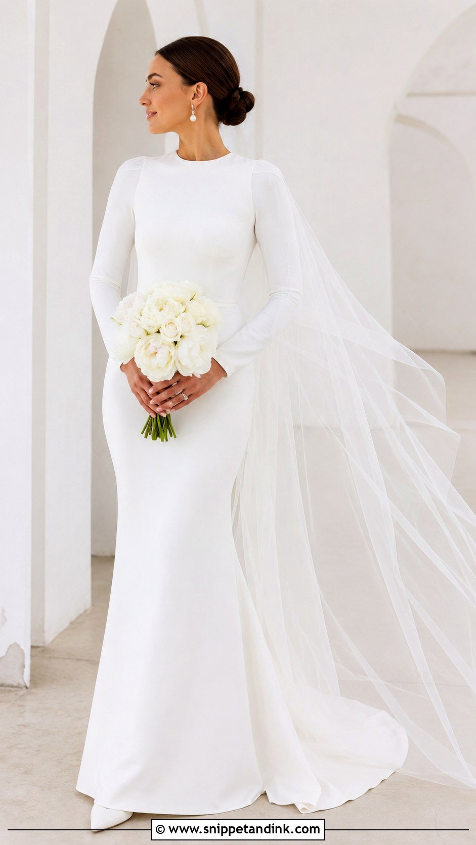 Long Sleeve Wedding Dress With Cape Veil - Snippet and Ink - 20 Modest Long Sleeve Wedding Dress Ideas