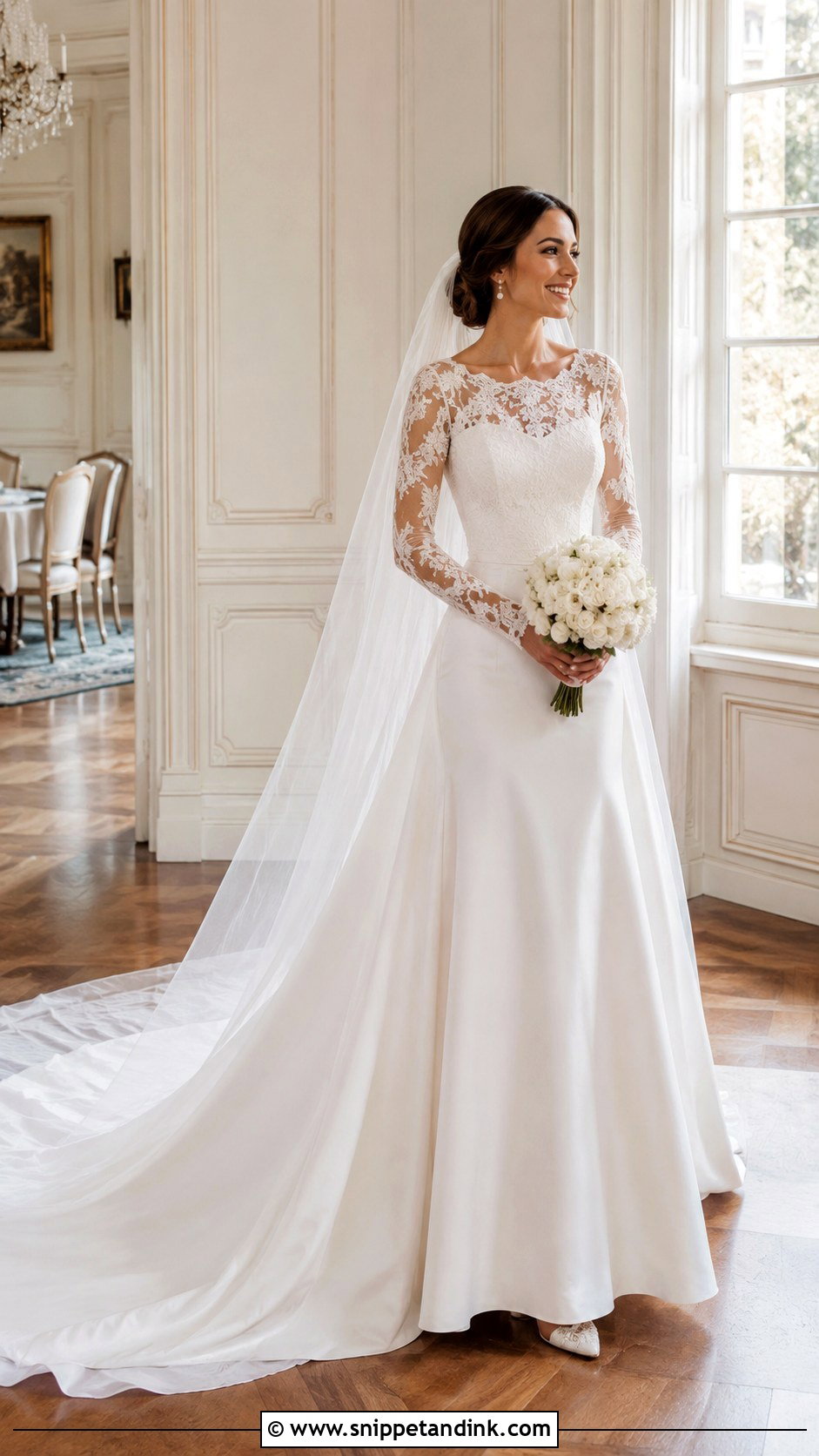 Long Sleeve Wedding Dress With Cathedral Train - Snippet and Ink - 20 Long Tail Wedding Dress Ideas