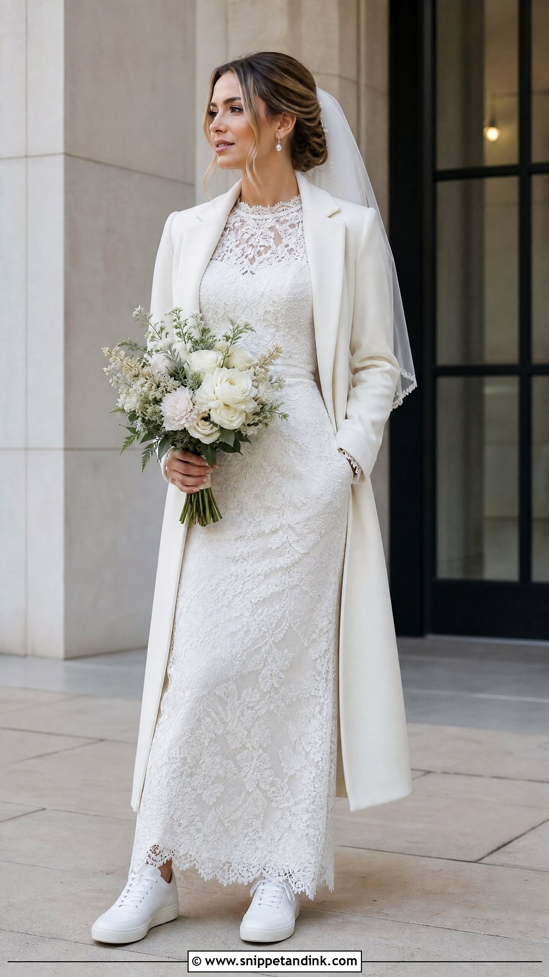 Long Sleeve Wedding Dress With Classic Sneakers - Snippet and Ink - 20 Wedding Dress Sneakers Ideas