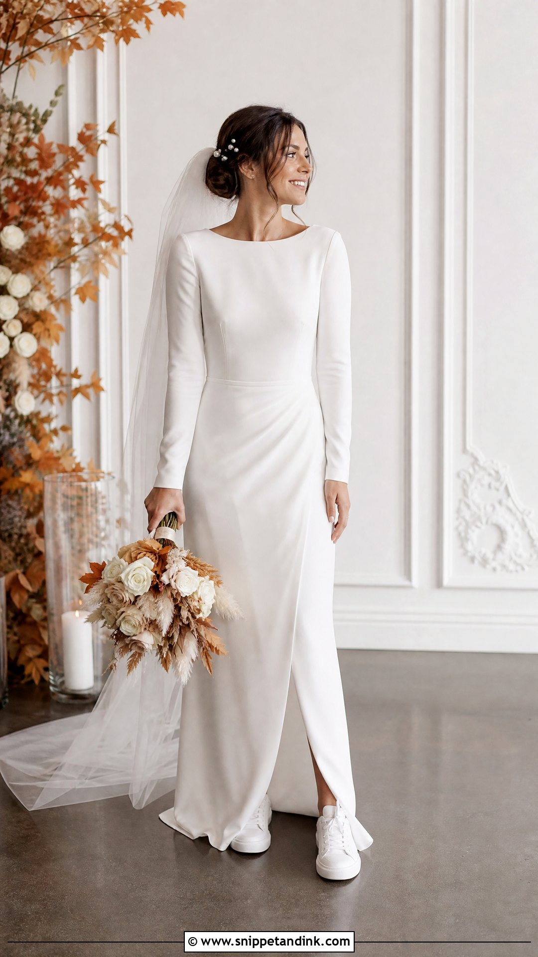 Long Sleeve Wedding Dress With Classic Sneakers - Snippet and Ink - 25 Wedding Dress with Sneakers Ideas
