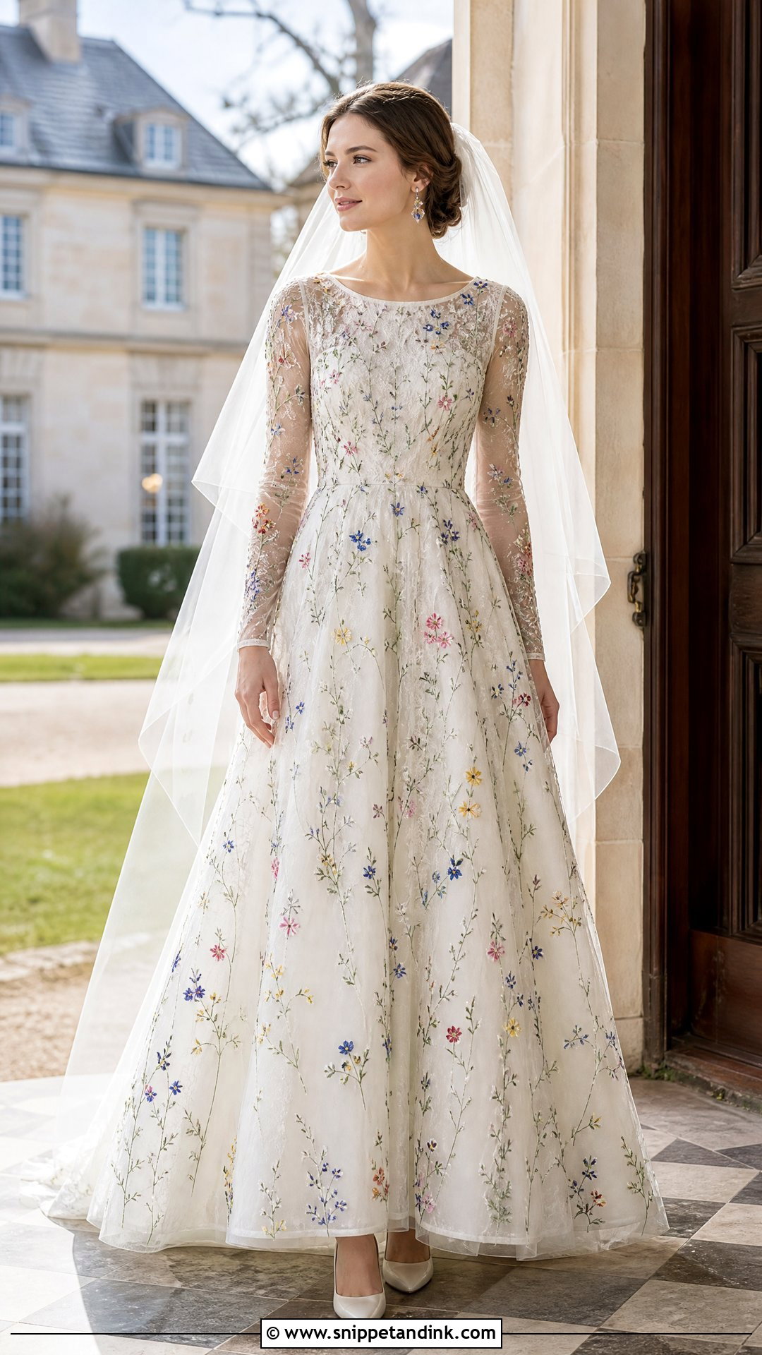 Long Sleeve Wedding Dress With Colorful Flowers - Snippet and Ink - 20 Wedding Dress with Colorful Flowers