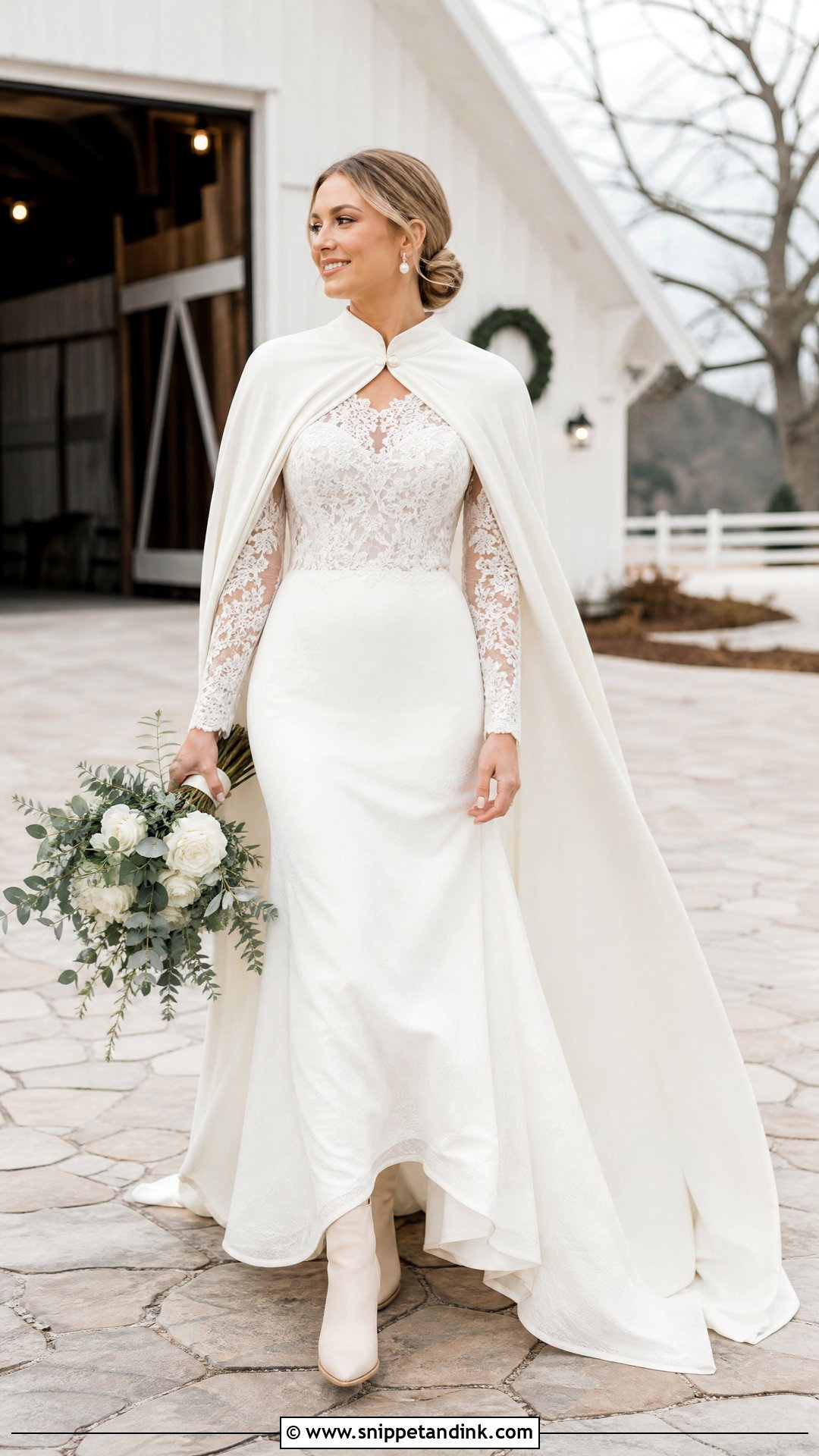 Long Sleeve Wedding Dress With Cream Cowboy Boots - Snippet and Ink - 20 Wedding Cowboy Boots for Bride Ideas