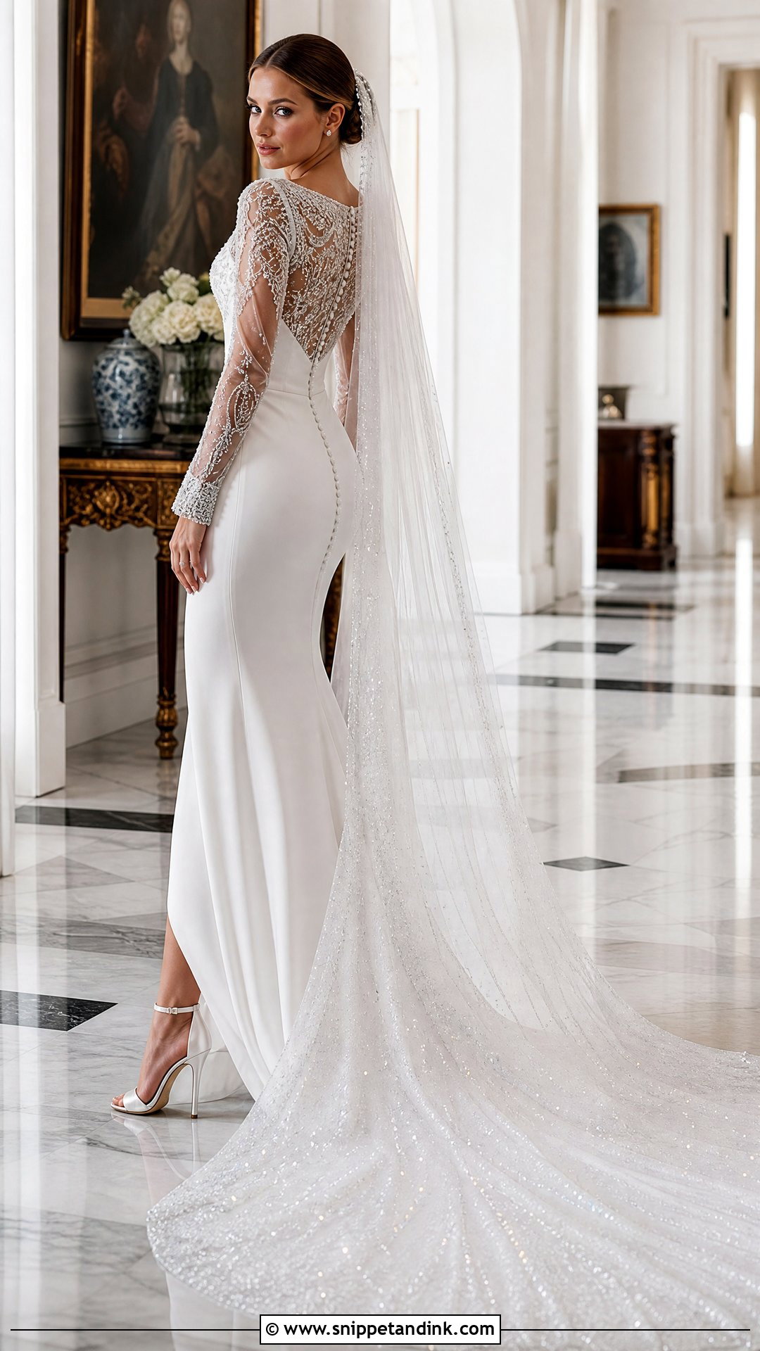 Long Sleeve Wedding Dress With Crystal Train - Snippet and Ink - 20 Most Expensive Wedding Dress Ideas
