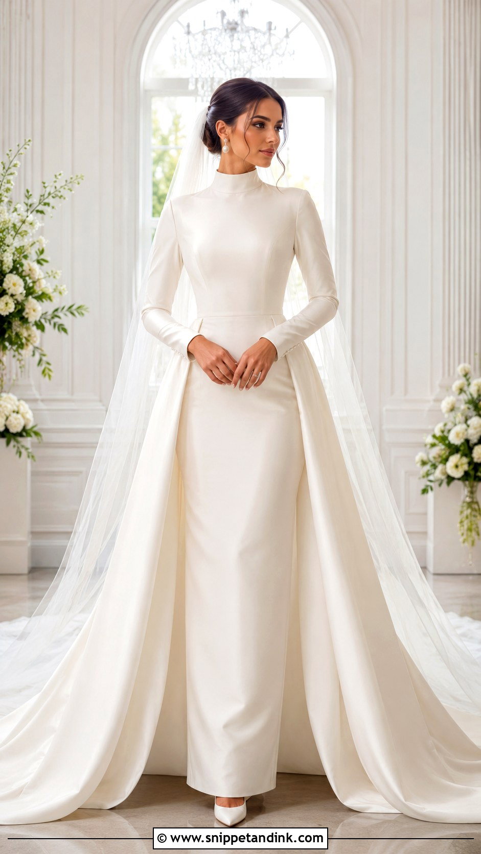 Long Sleeve Wedding Dress With Detachable Train - Snippet and Ink - 20 Modest Long Sleeve Wedding Dress Ideas