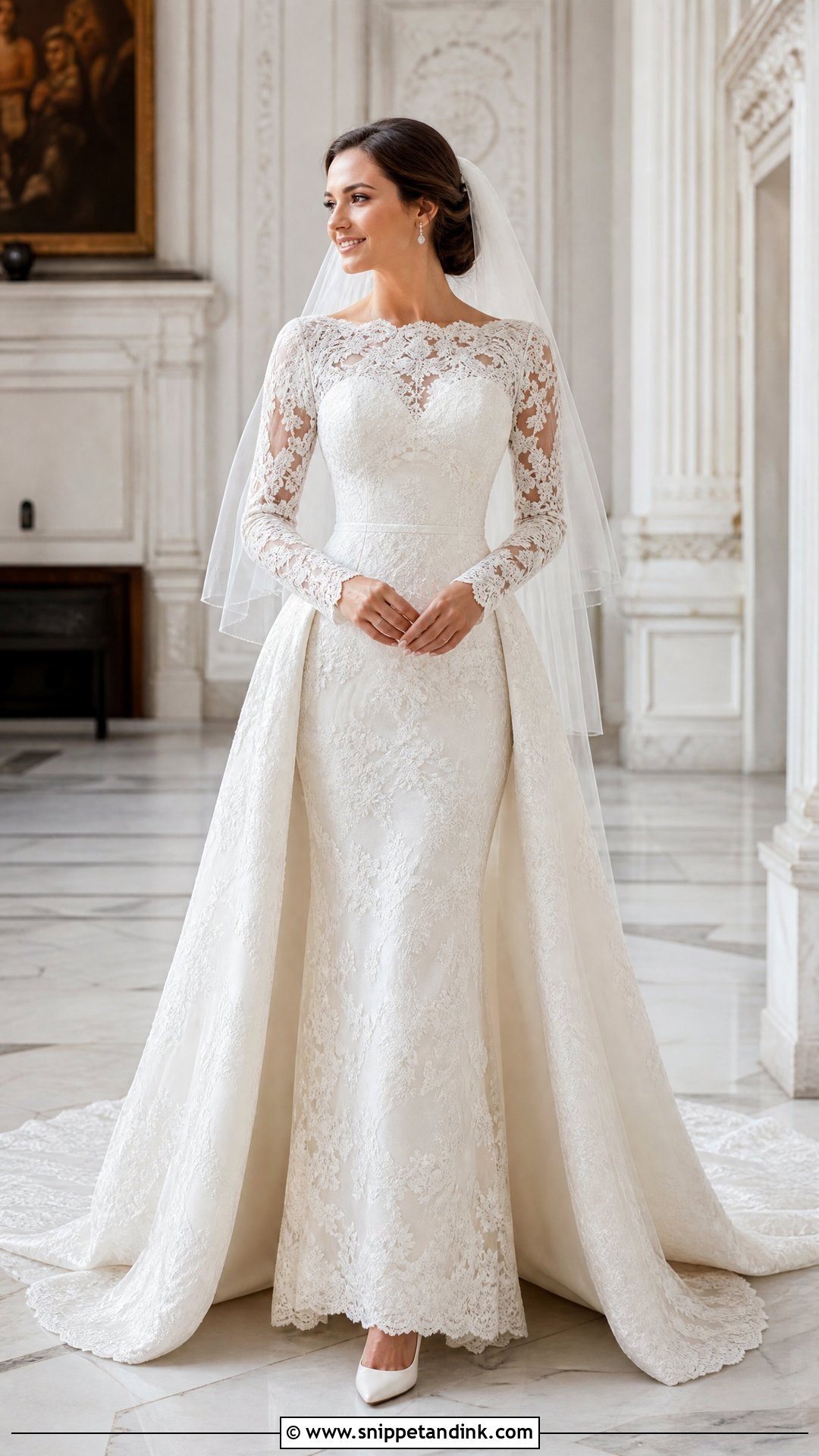 Long Sleeve Wedding Dress With Detachable Train - Snippet and Ink - 25 Detachable Train Wedding Dress Ideas