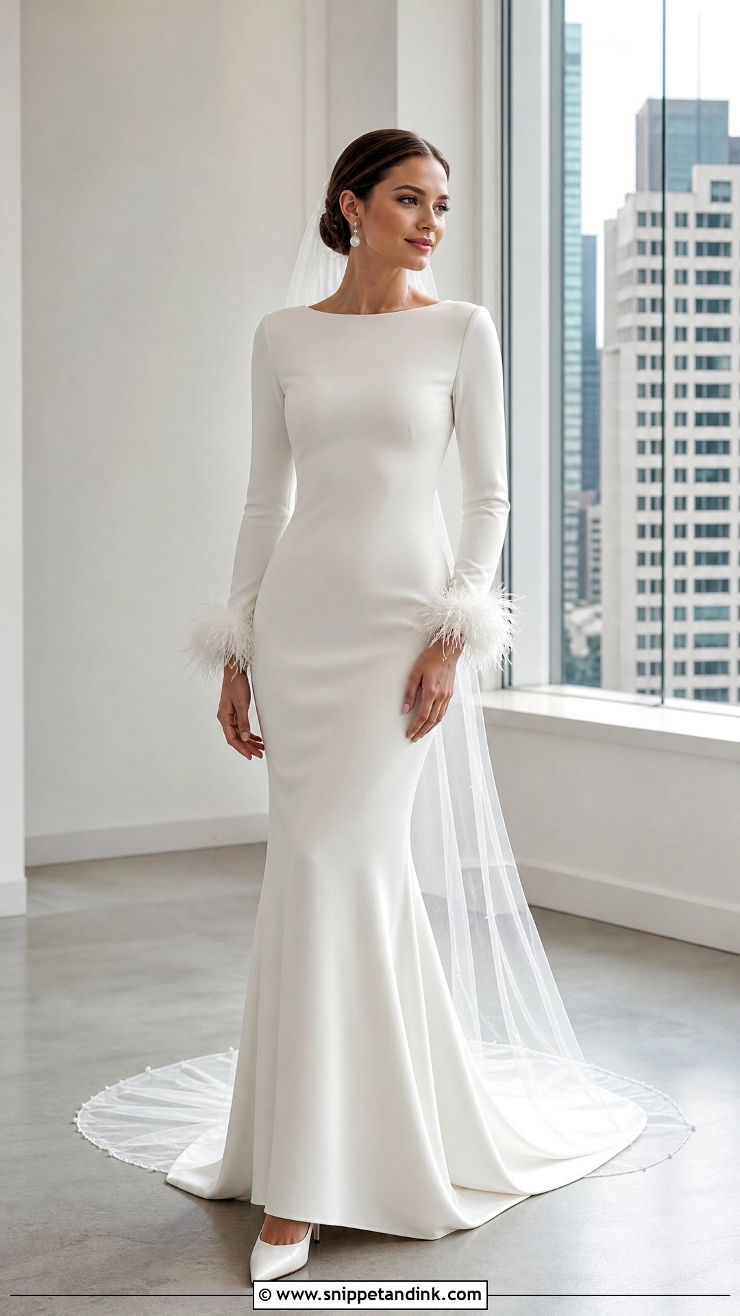 Long Sleeve Wedding Dress With Feather Cuffs - Snippet and Ink - 20 Wedding Dress with Feathers Ideas