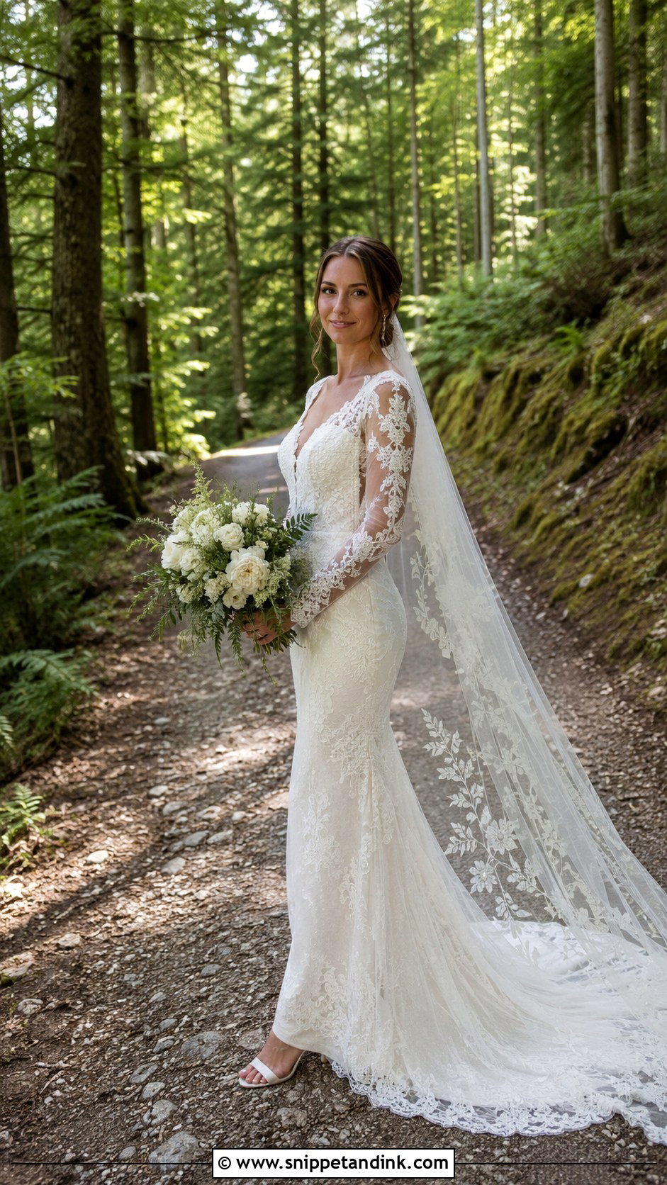 Long Sleeve Wedding Dress With Forest Veil - Snippet and Ink - 25 Woodsy Wedding Dress Ideas