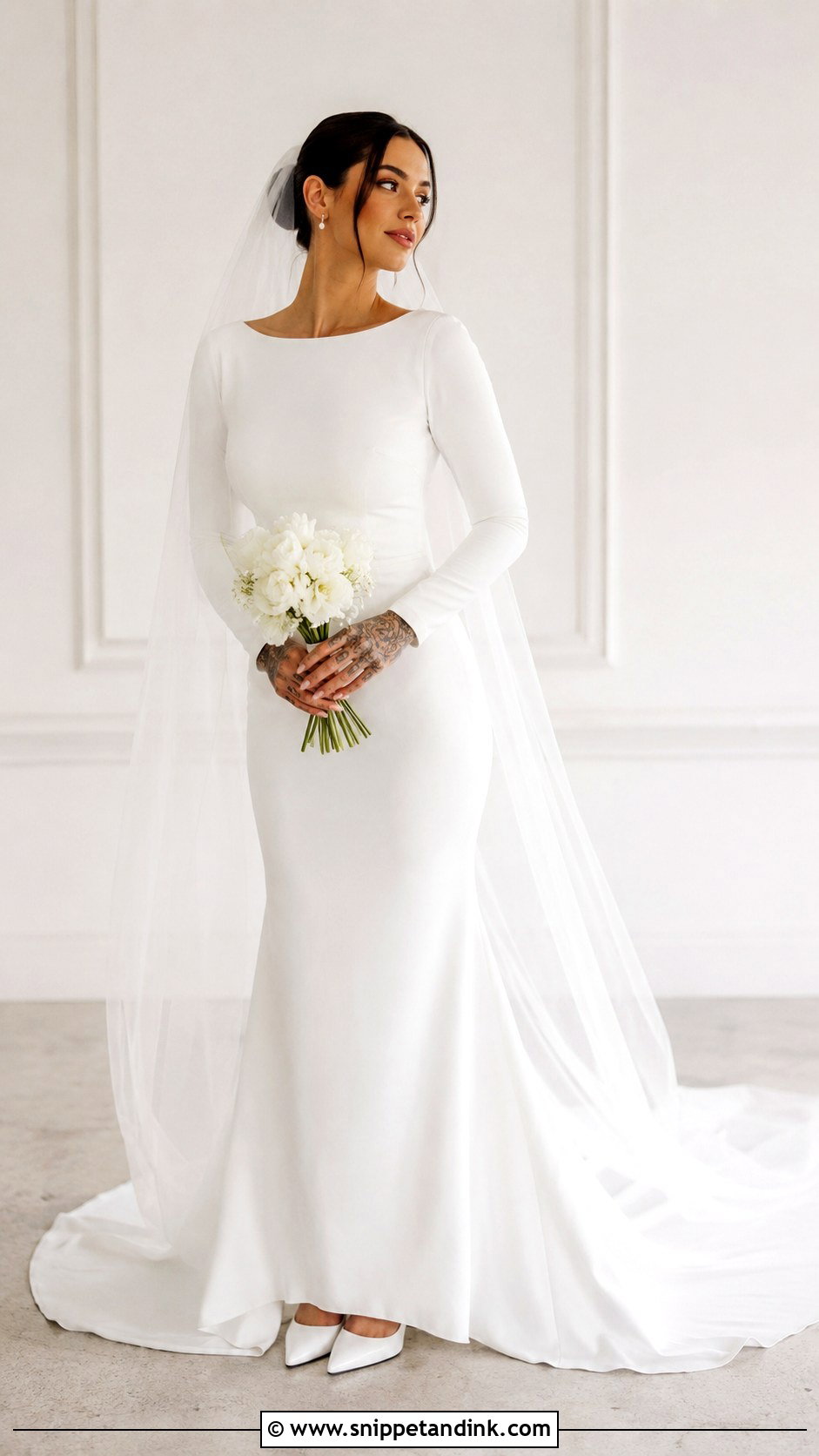 Long Sleeve Wedding Dress With Hand Tattoos - Snippet and Ink - 25 Wedding Dress with Tattoos Ideas