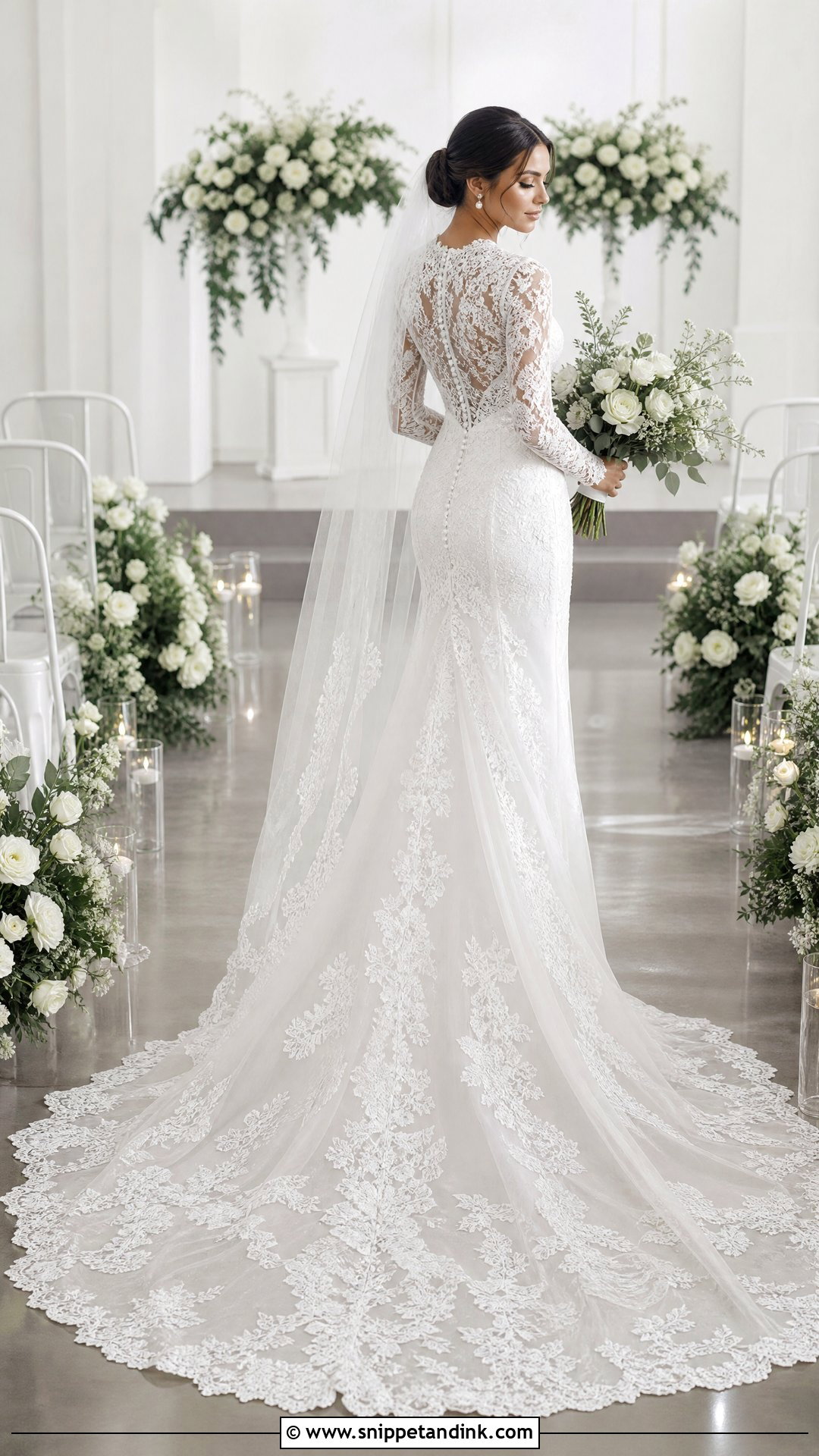 Long Sleeve Wedding Dress With Lace Train Extension - Snippet and Ink - 20 Wedding Dresses with Extension