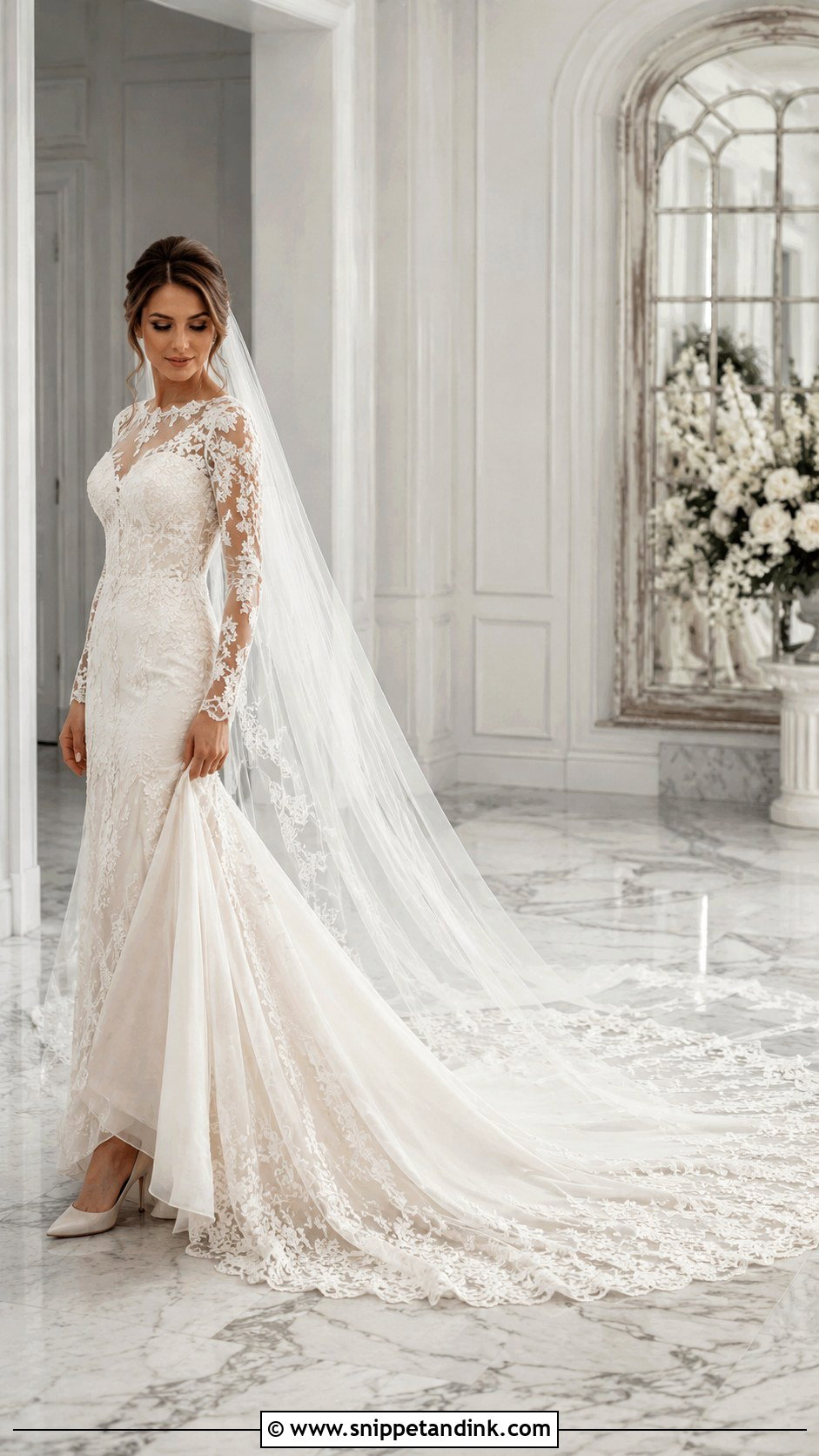 Long Sleeve Wedding Dress With Long Train - Snippet and Ink - 25 Long Train Wedding Dresses