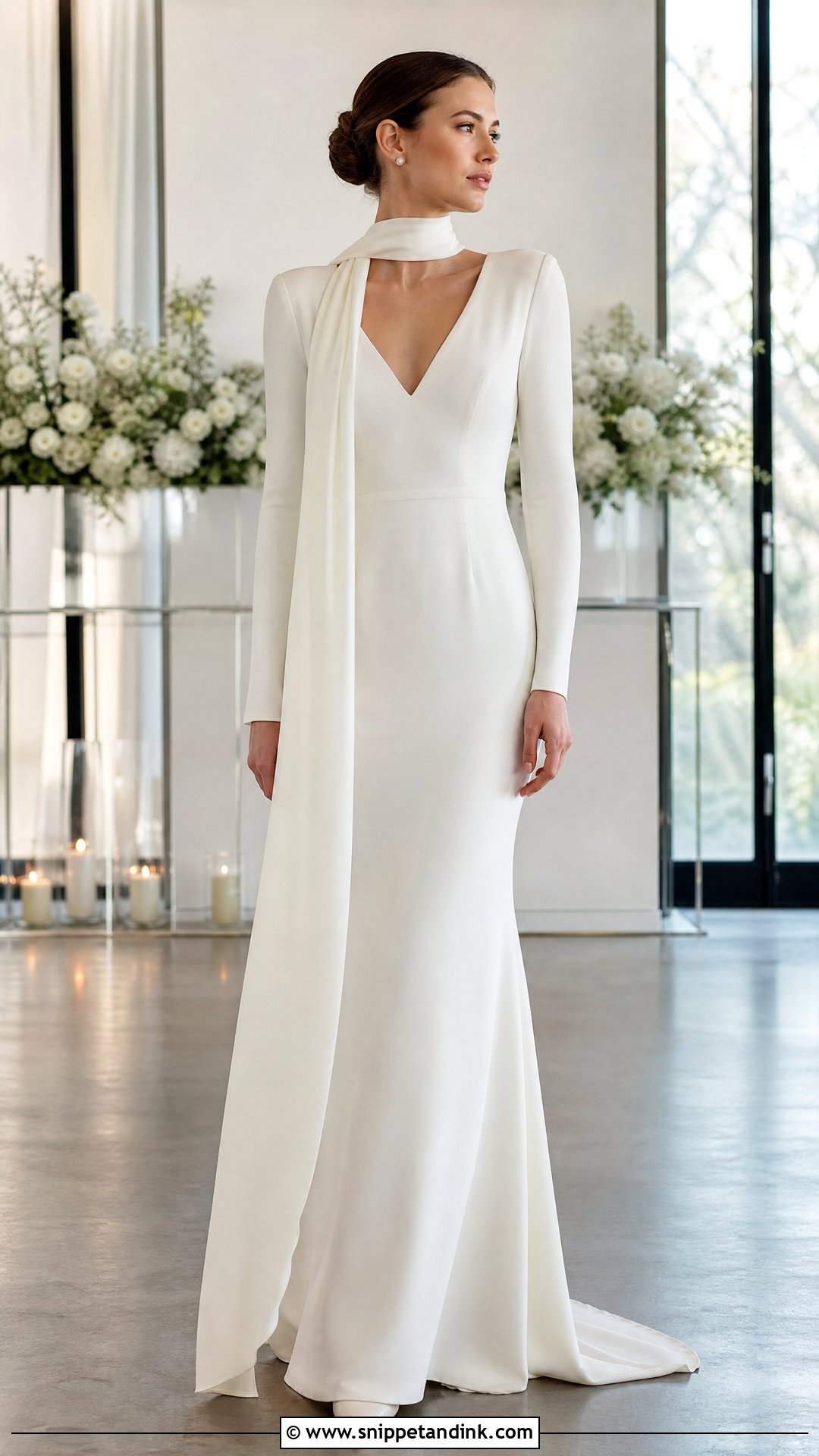 Long Sleeve Wedding Dress With Neck Scarf - Snippet and Ink - 20 Wedding Dresses with Neck Scarf