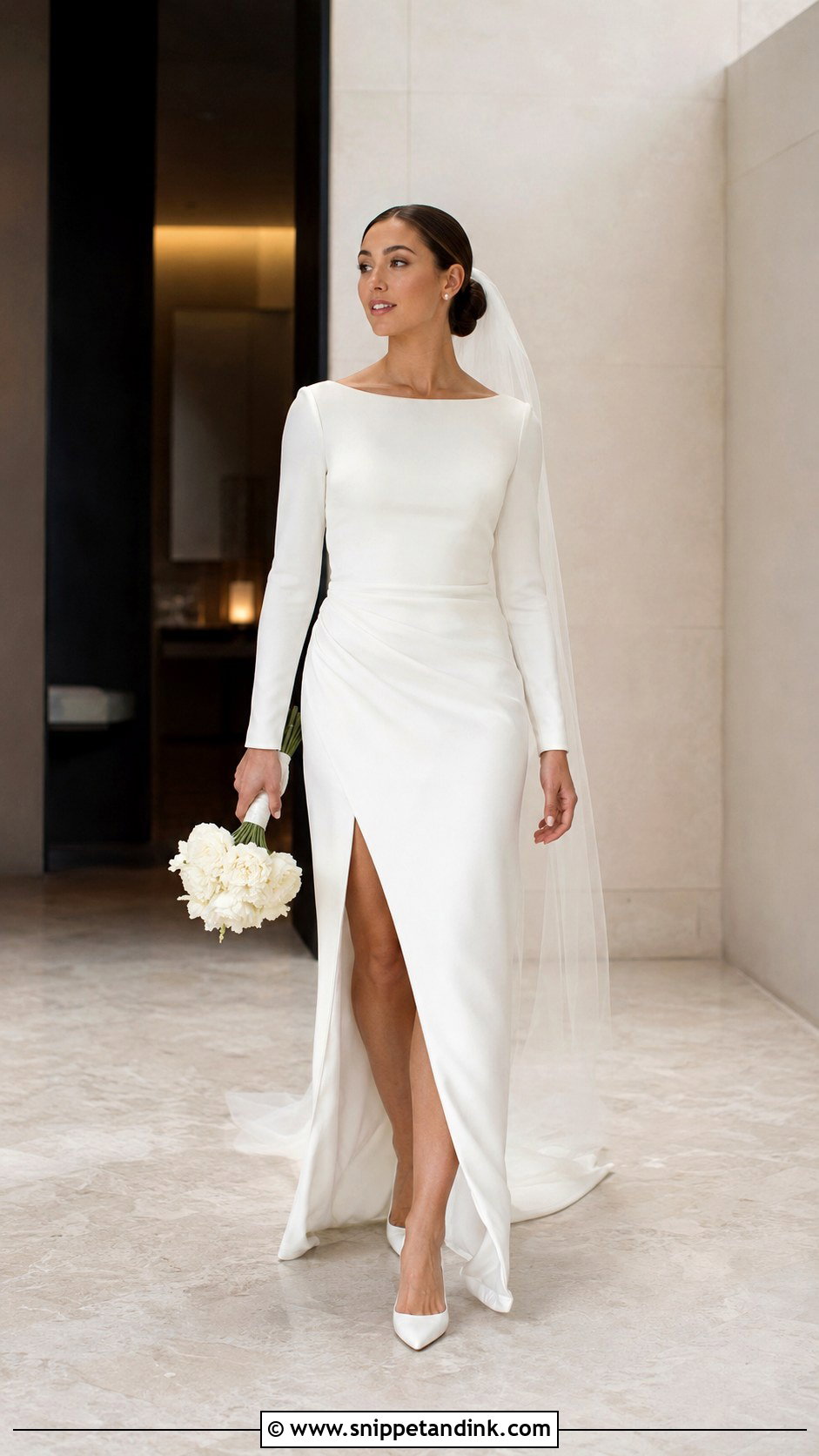 Long Sleeve Wedding Dress With Slit - Snippet and Ink - 20 Long Sleeve Minimalist Wedding Dress Ideas