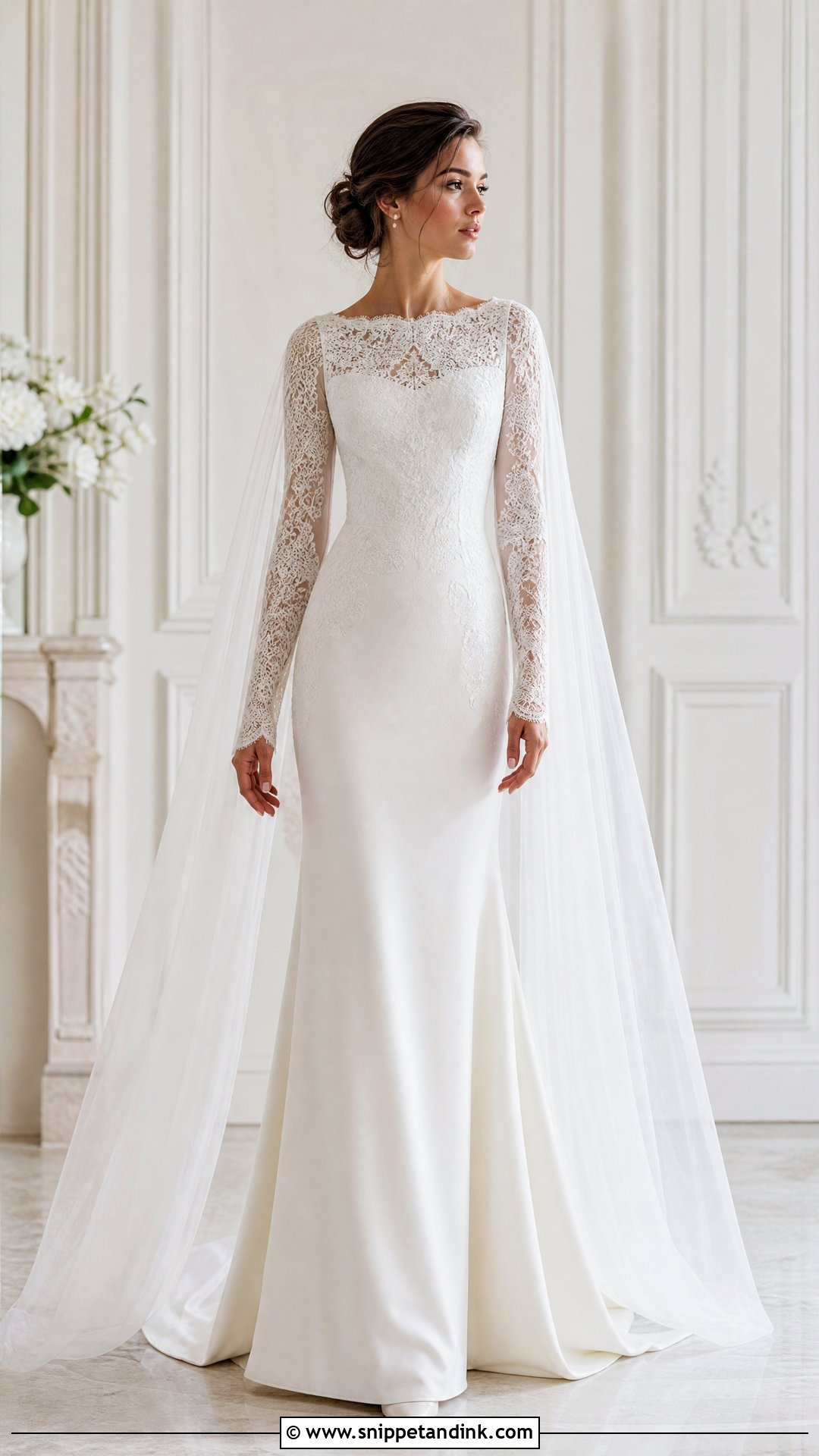 Long Sleeve Wedding Dress With Tulle Cape - Snippet and Ink - 20 Wedding Dress with a Cape Ideas