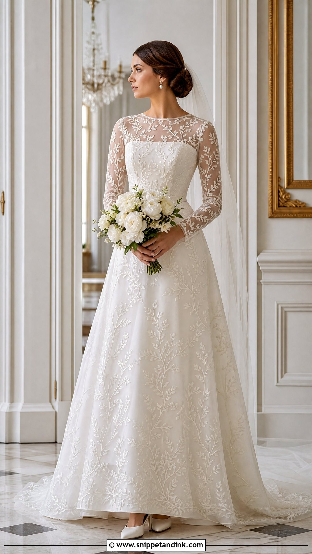 Long Sleeve Wedding Dress With Vine Embroidery - Snippet and Ink - 20 Wedding Dress with Embroidered Flowers