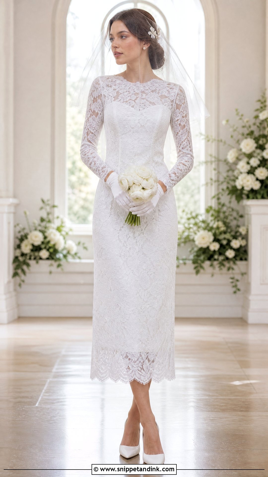 Long Sleeve Wedding Dress With Wrist Gloves - Snippet and Ink - 20 Wedding Dress and Gloves Ideas