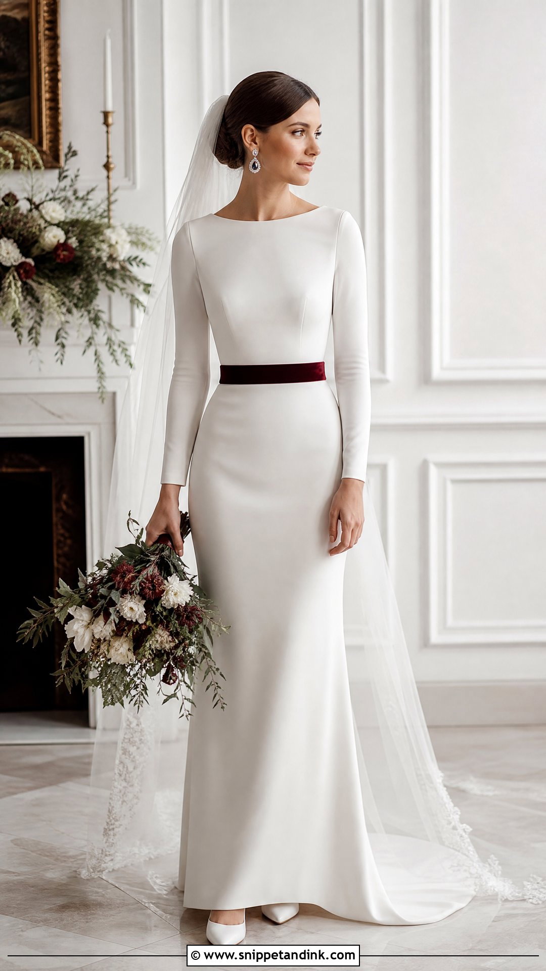 Long Sleeve Wedding Dress with Velvet Belt - Snippet and Ink - 20 Wedding Dress with Belt Ideas
