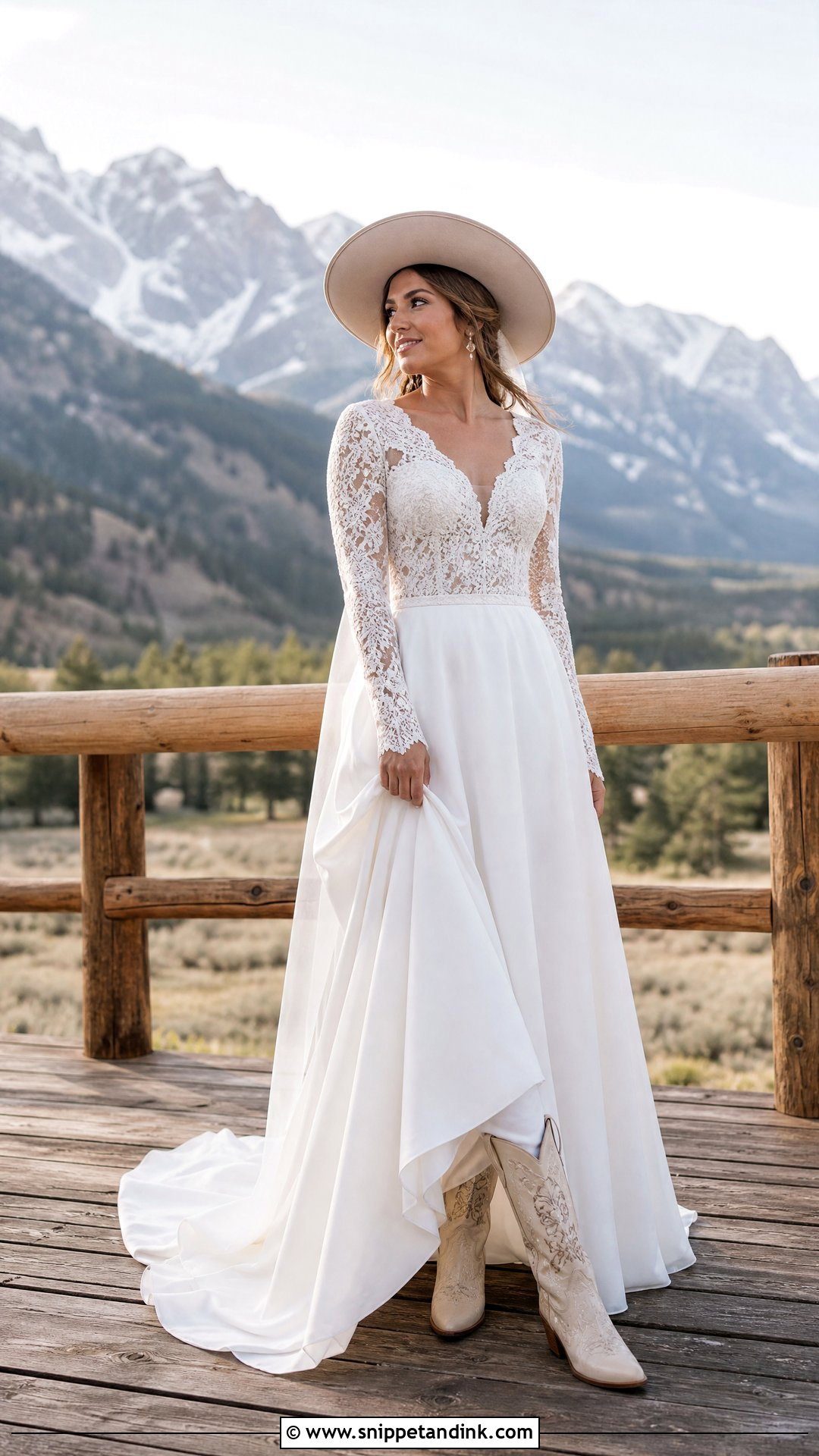 Long Sleeve Western Bridal Dress With Boots - Snippet and Ink - 25 Western Bridal Dresses