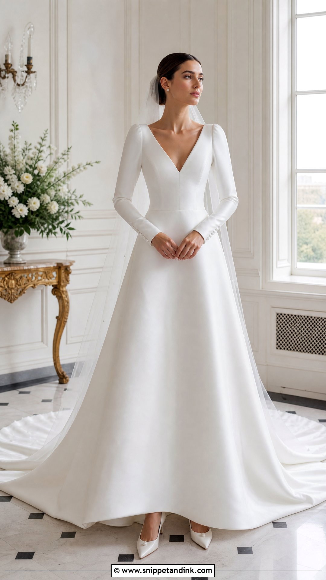 Long Sleeve White Duchess Gown - Snippet and Ink - 20 White Duchess Gown Styles