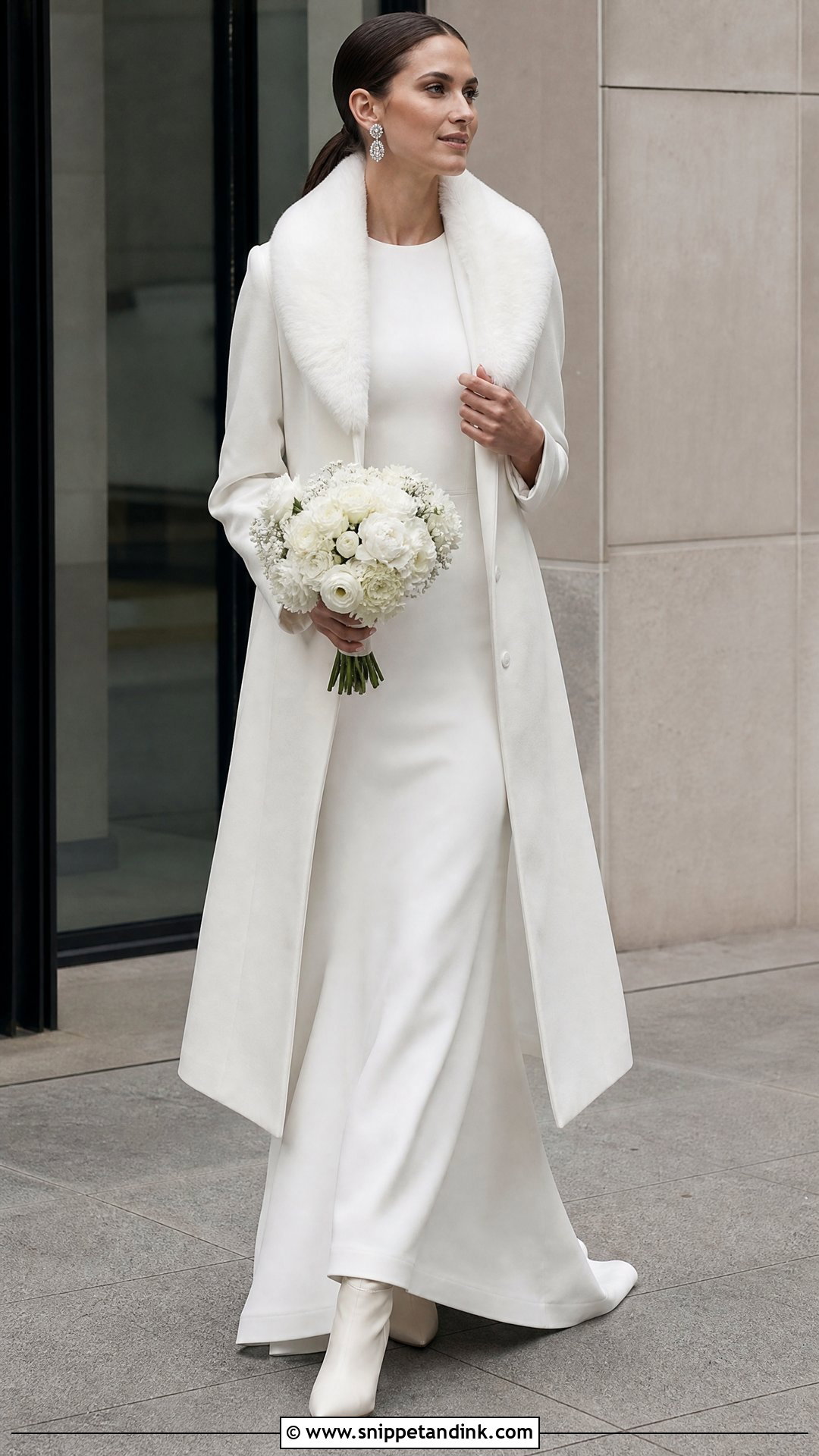 Long Sleeve Winter Wedding Dress With Fur Collar - Snippet and Ink - 25 Winter Wedding Dress Fur Ideas