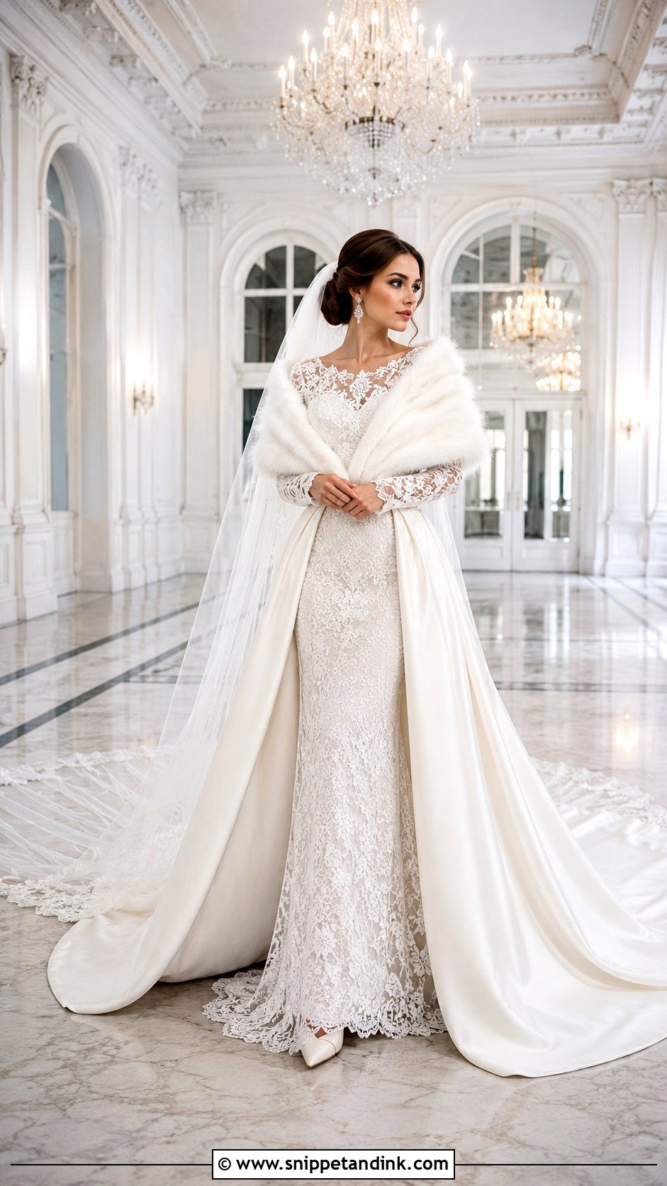 Long Sleeve Winter Wedding Dress With Overskirt - Snippet and Ink - 20 Long Sleeve Winter Wedding Dress Ideas