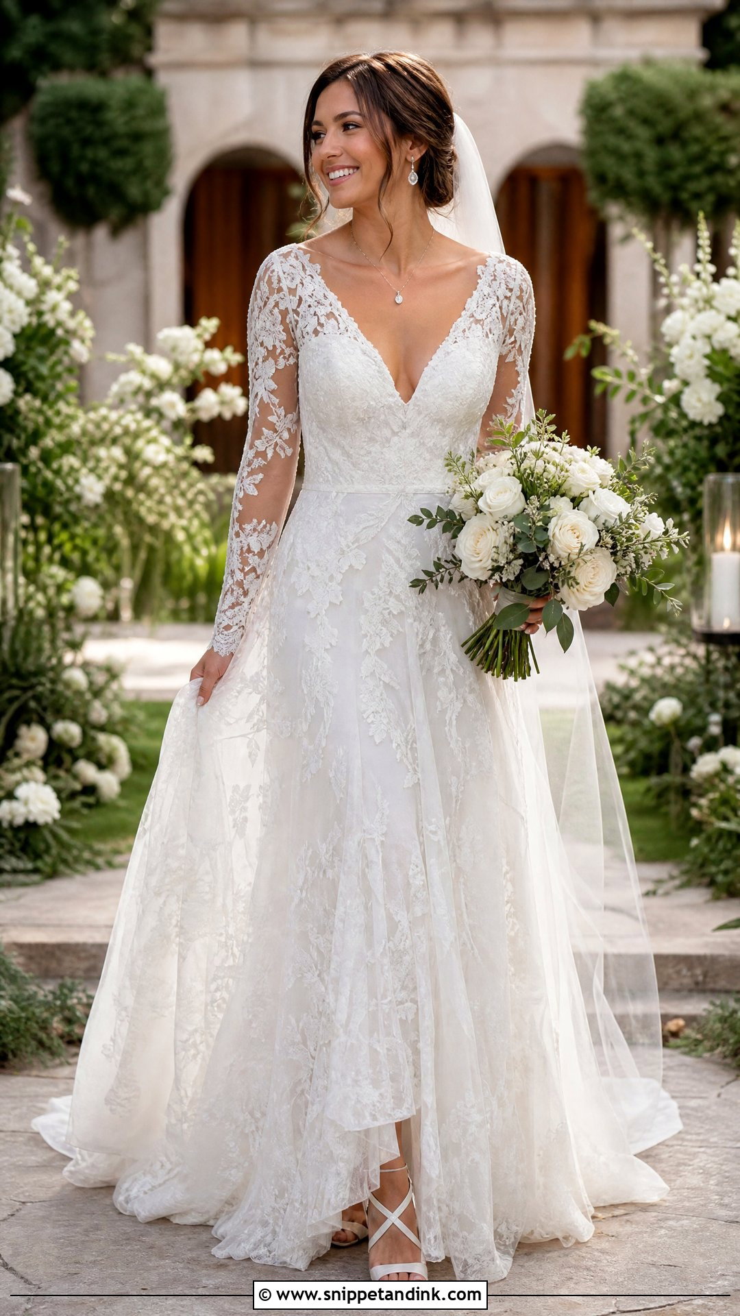 Long Sleeved V Neck Wedding Dress - Snippet and Ink - 25 Long Sleeved Wedding Dress Ideas