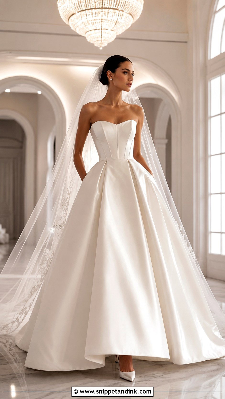 Long Strapless Mikado Ball Gown - Snippet and Ink - 20 Long Wedding Gown Ideas