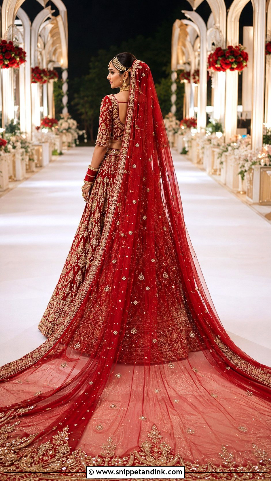 Long Trail Bridal Chunri Dupatta With Lehenga - Snippet and Ink - 20 Bridal Chunri Dupatta Ideas