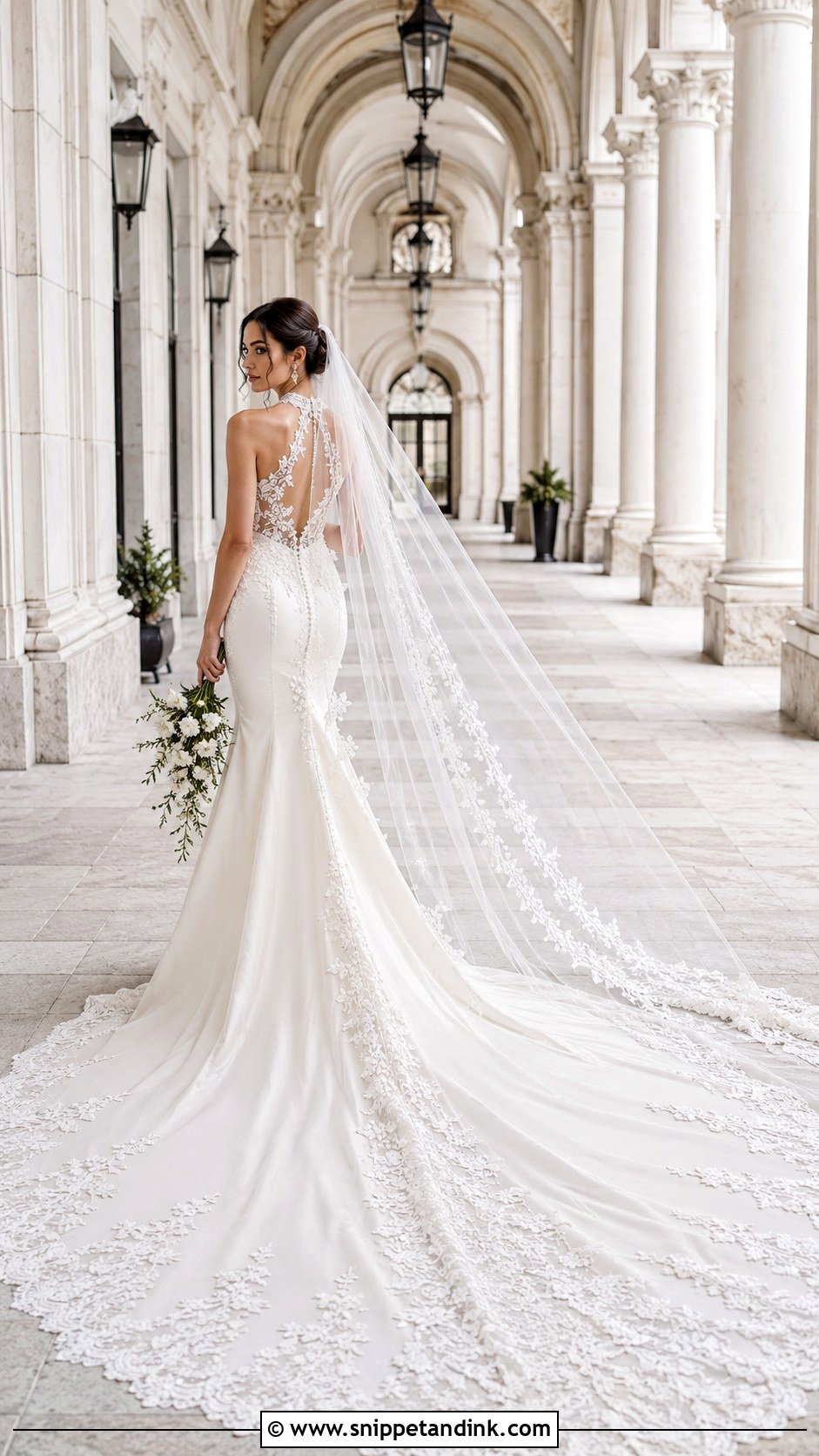 Long Train Lace Halter Wedding Dress - Snippet and Ink - 20 Lace Halter Wedding Dress Ideas