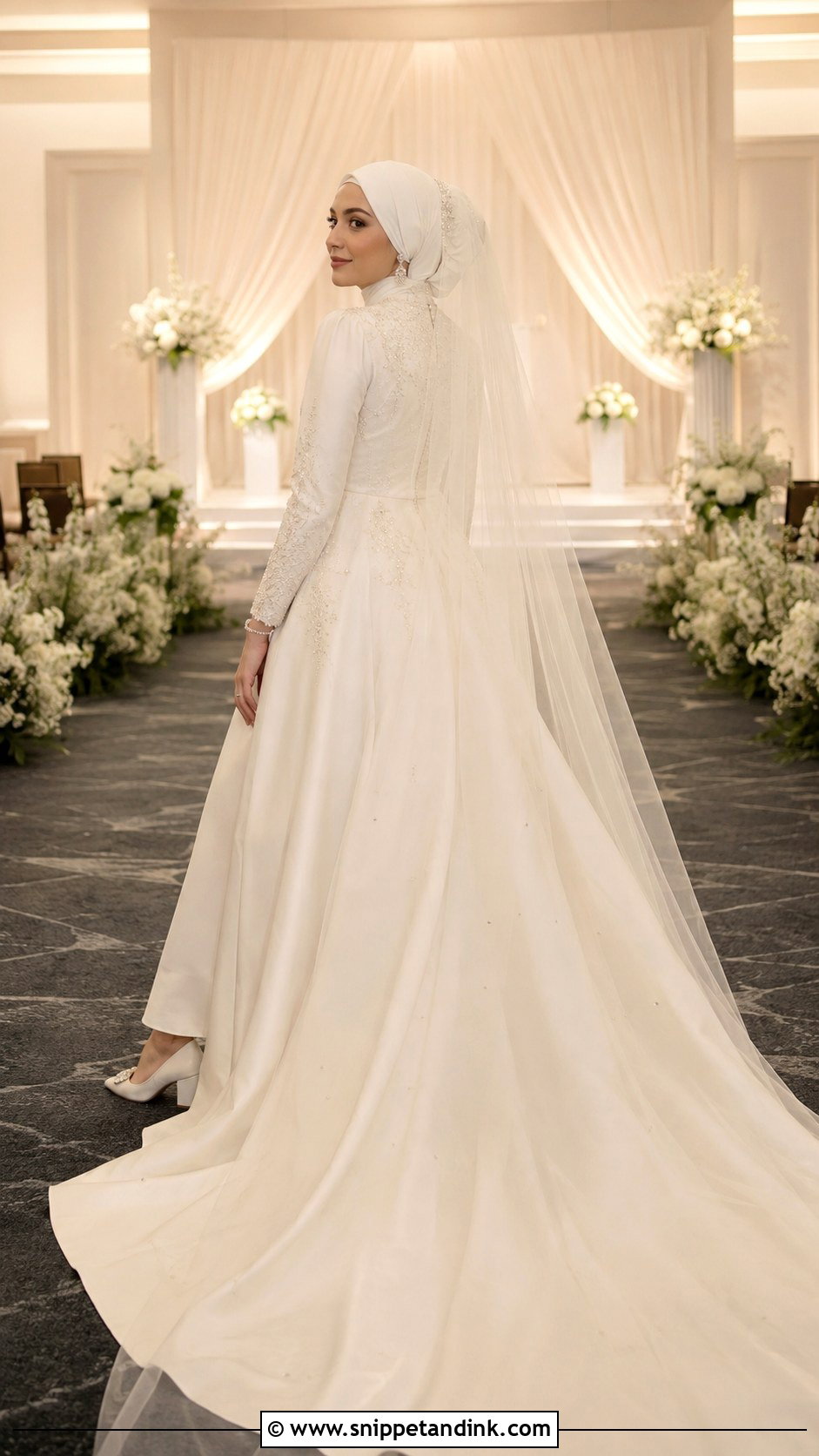 Long Train Muslim Bridal Dress - Snippet and Ink - 20 Bridal Muslim Dresses
