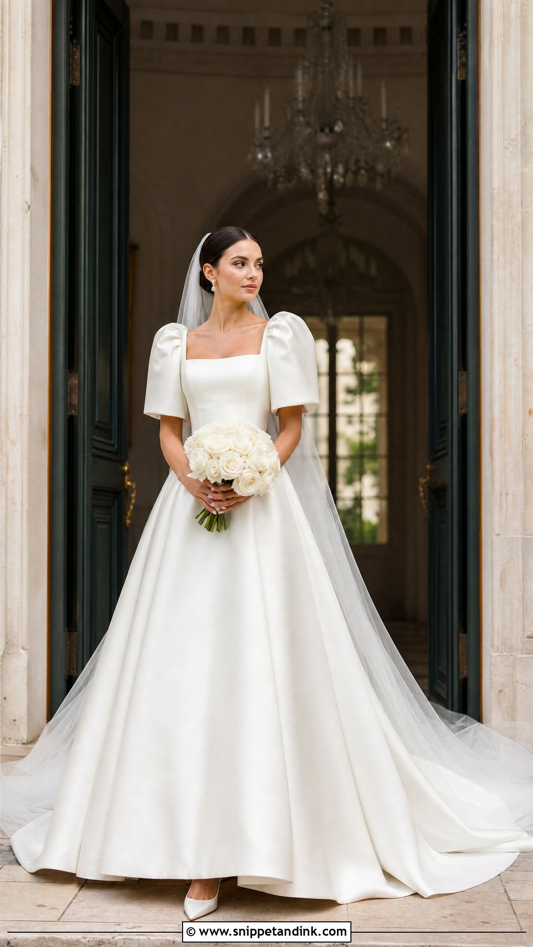 Long Train Puff Sleeve Wedding Dress - Snippet and Ink - 20 Vintage Puff Sleeve Wedding Dress Ideas