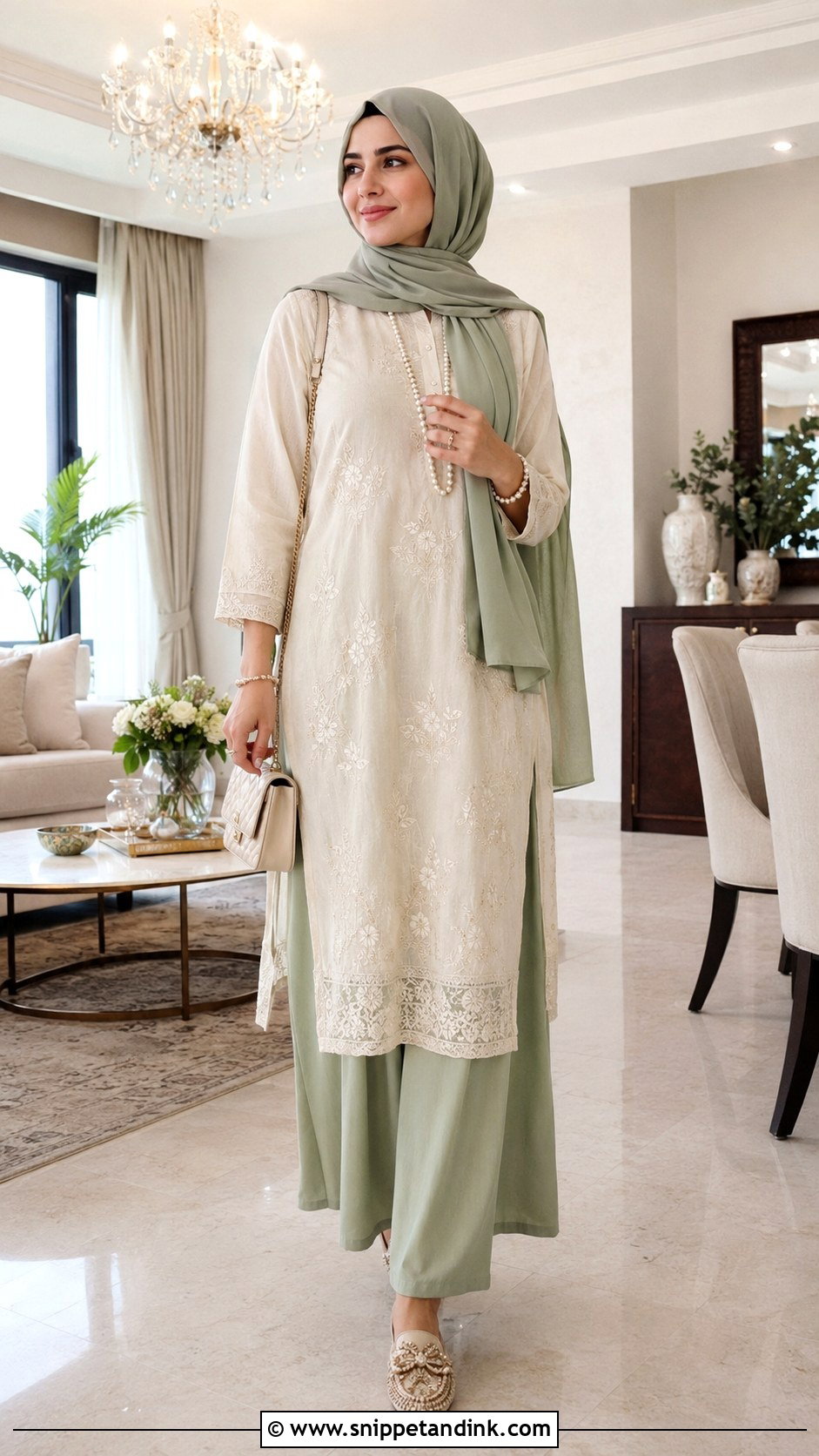 Long Tunic With Palazzo Pants And Hijab - Snippet and Ink - 20 Ied Mubarak Outfit Hijab Ideas