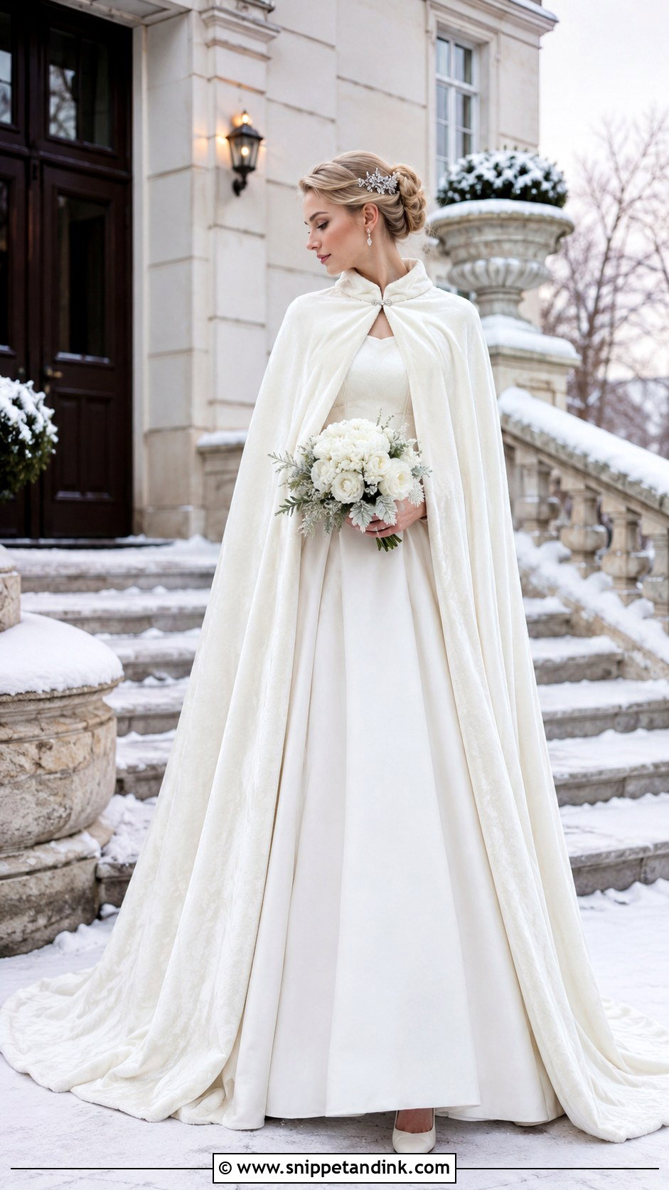 Long Velvet Bridal Cloak With Ball Gown - Snippet and Ink - 20 Bridal Cloak Ideas