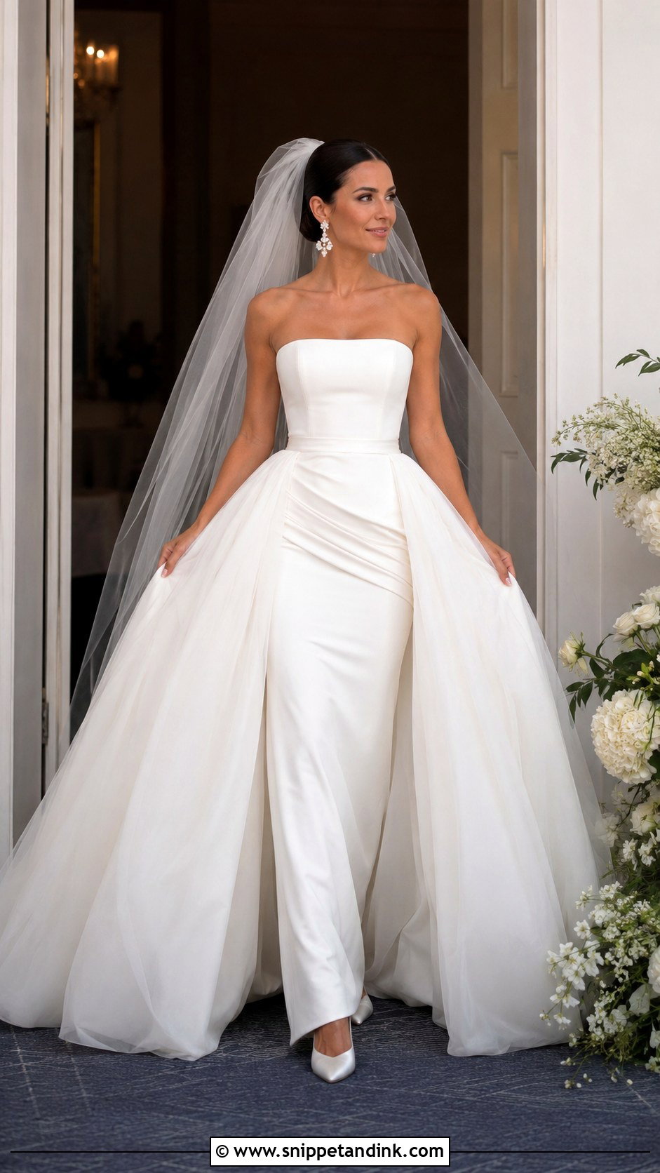 Long Wedding Gown With Detachable Overskirt - Snippet and Ink - 20 Long Wedding Gown Ideas