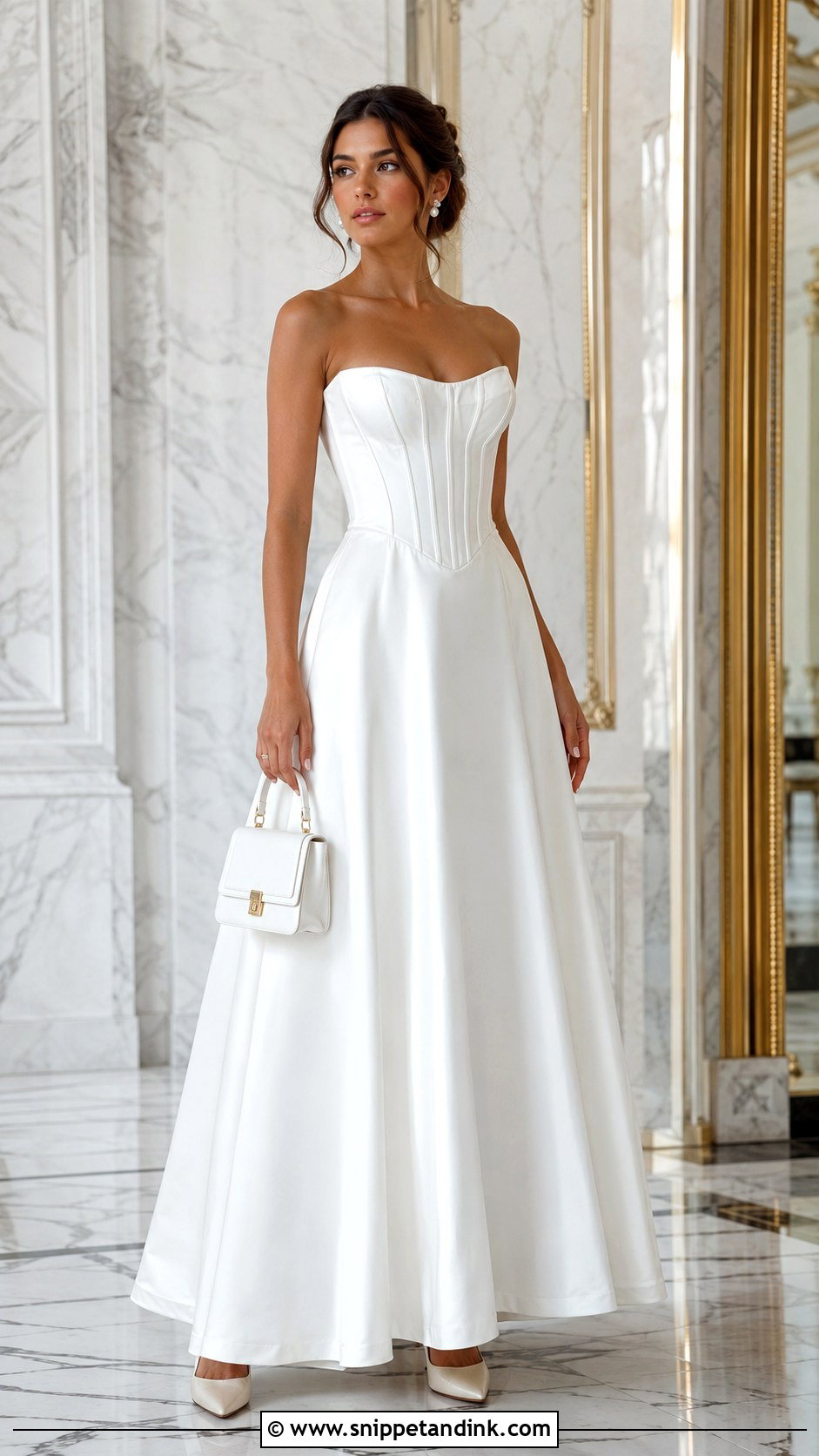 Long White Corset Gown With Satin Pumps - Snippet and Ink - 20 Long White Gown Ideas