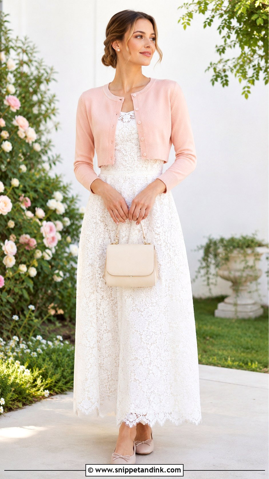Long White Lace Dress With Cropped Cardigan - Snippet and Ink - 20 Long White Lace Dress Ideas