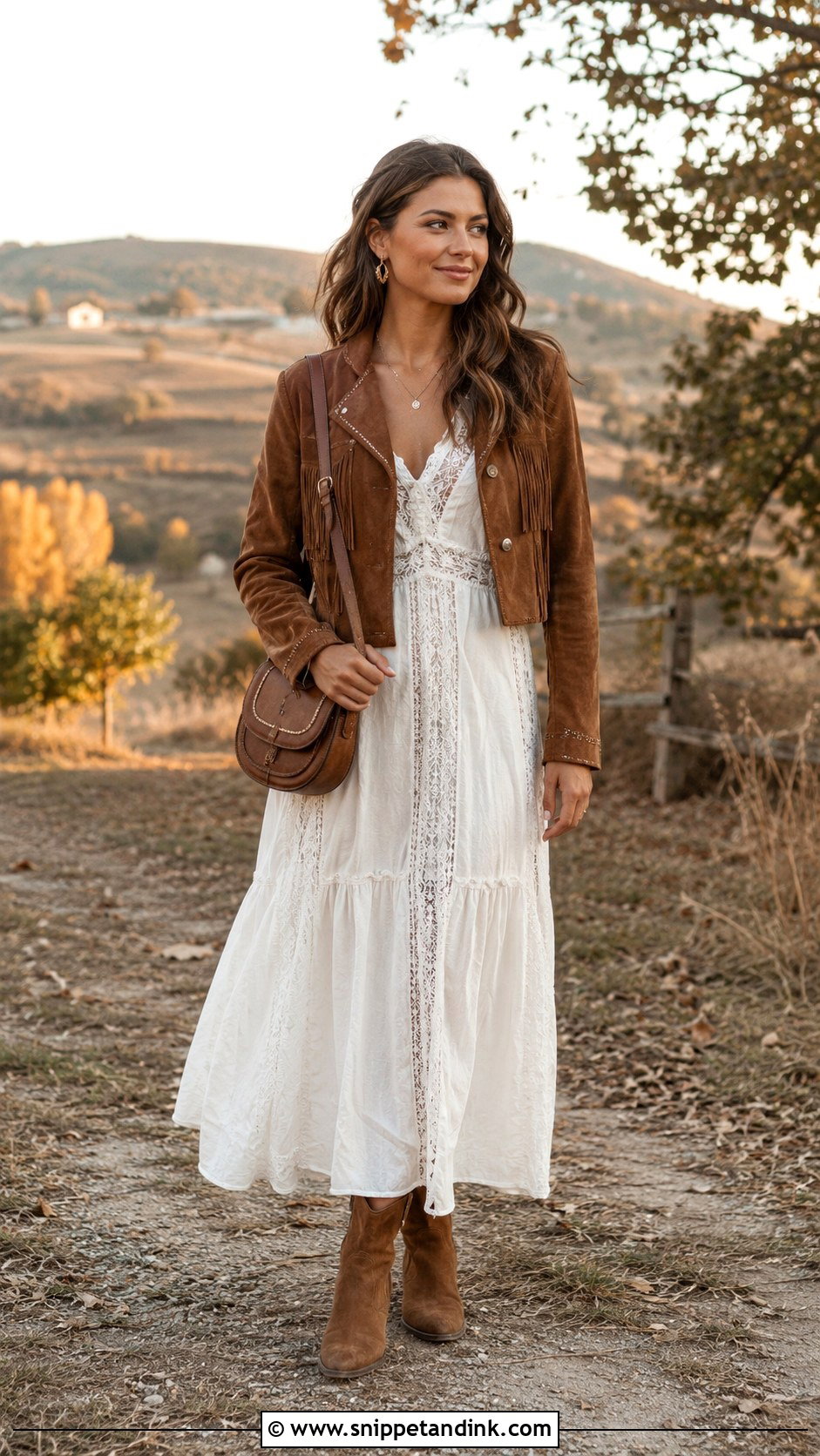 Long White Lace Dress With Suede Jacket - Snippet and Ink - 20 Long White Lace Dress Ideas
