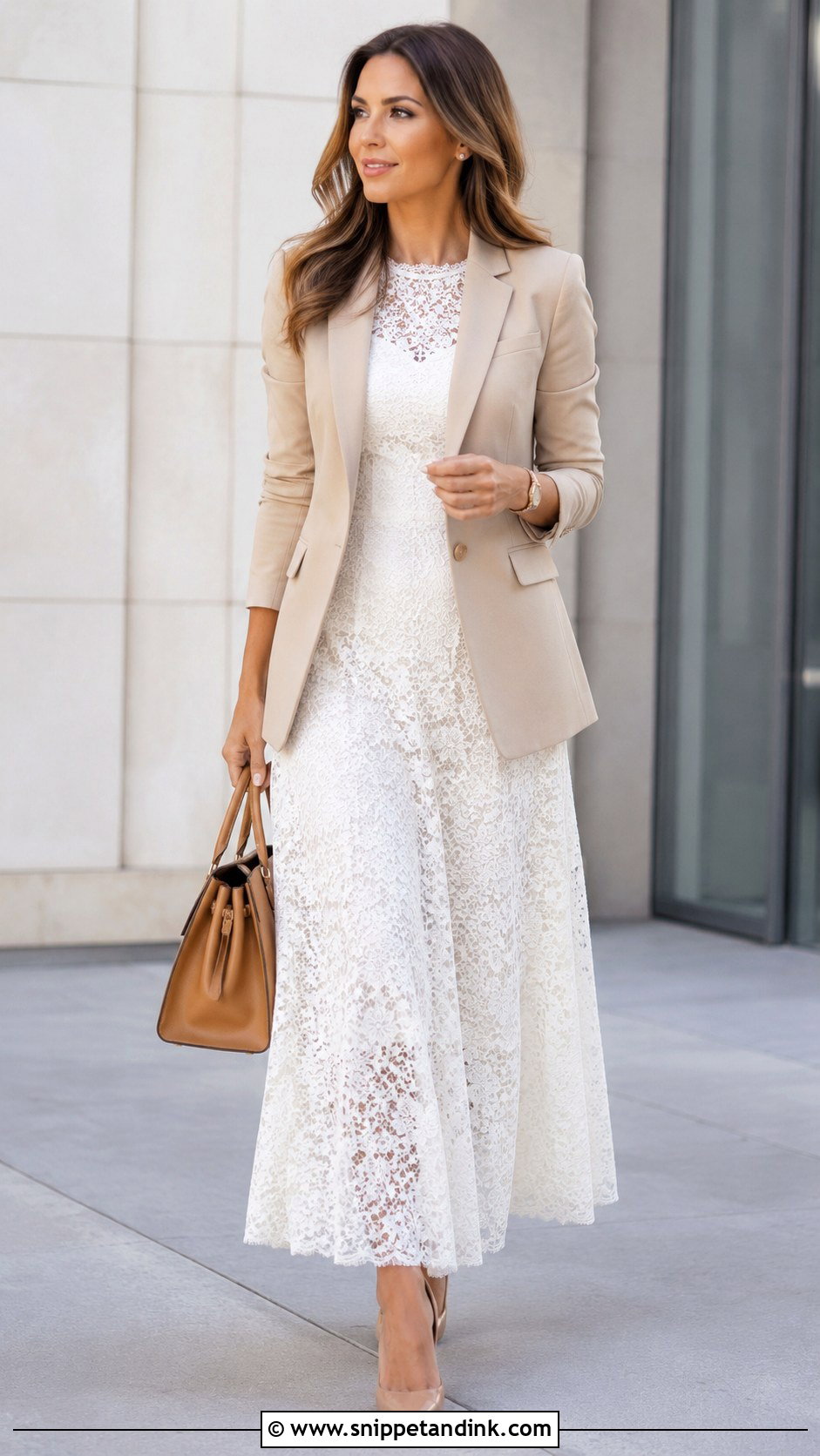 Long White Lace Dress With Tailored Blazer - Snippet and Ink - 20 Long White Lace Dress Ideas
