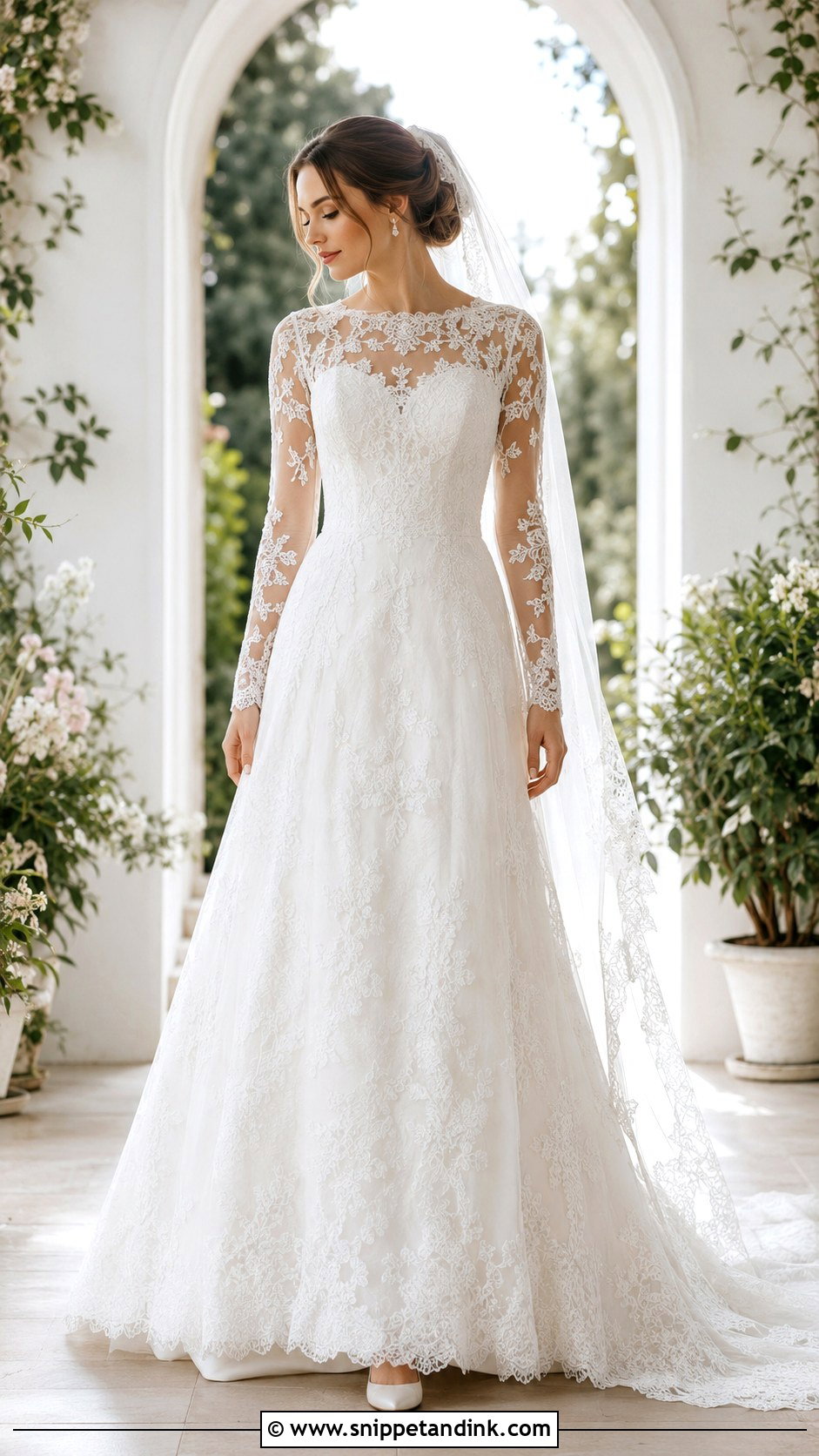 Long White Lace Wedding Dress With Sleeves - Snippet and Ink - 20 Long White Wedding Dress Ideas