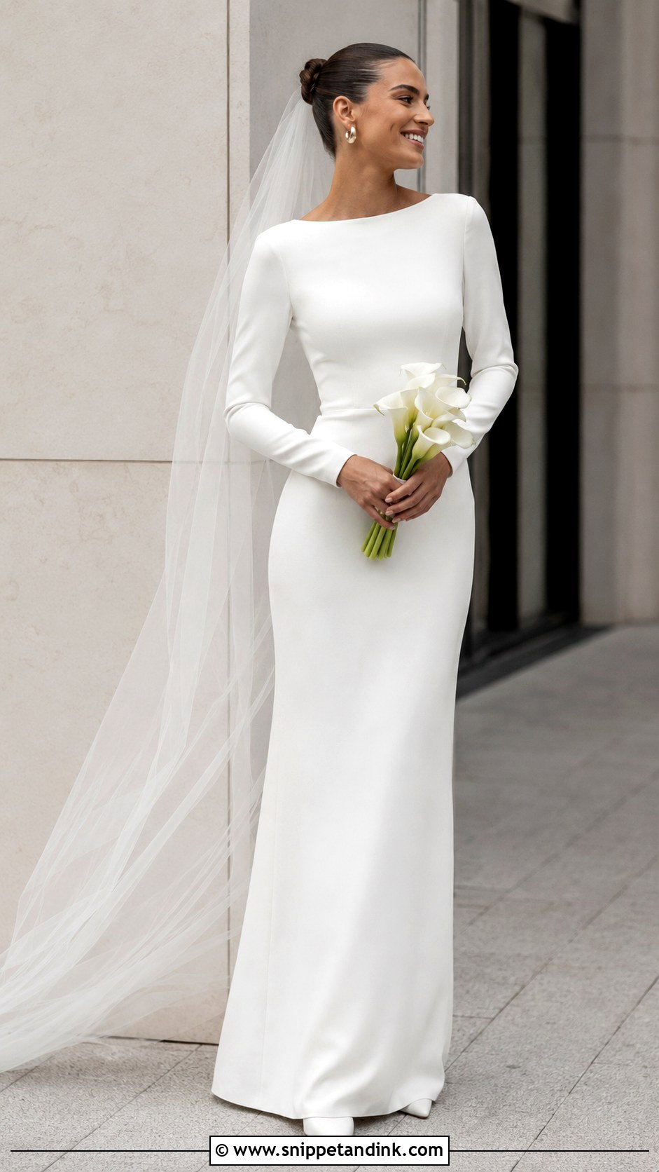 Long White Minimalist Crepe Wedding Dress - Snippet and Ink - 20 Long White Wedding Dress Ideas