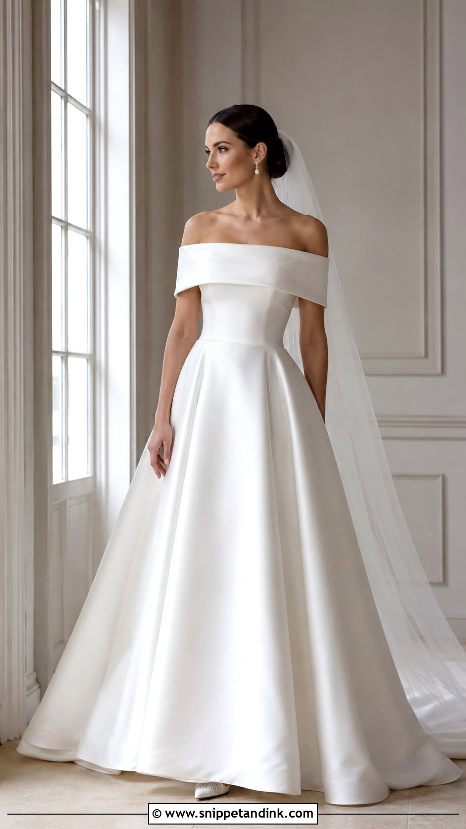 Long White Off the Shoulder Wedding Dress - Snippet and Ink - 20 Long White Wedding Dress Ideas
