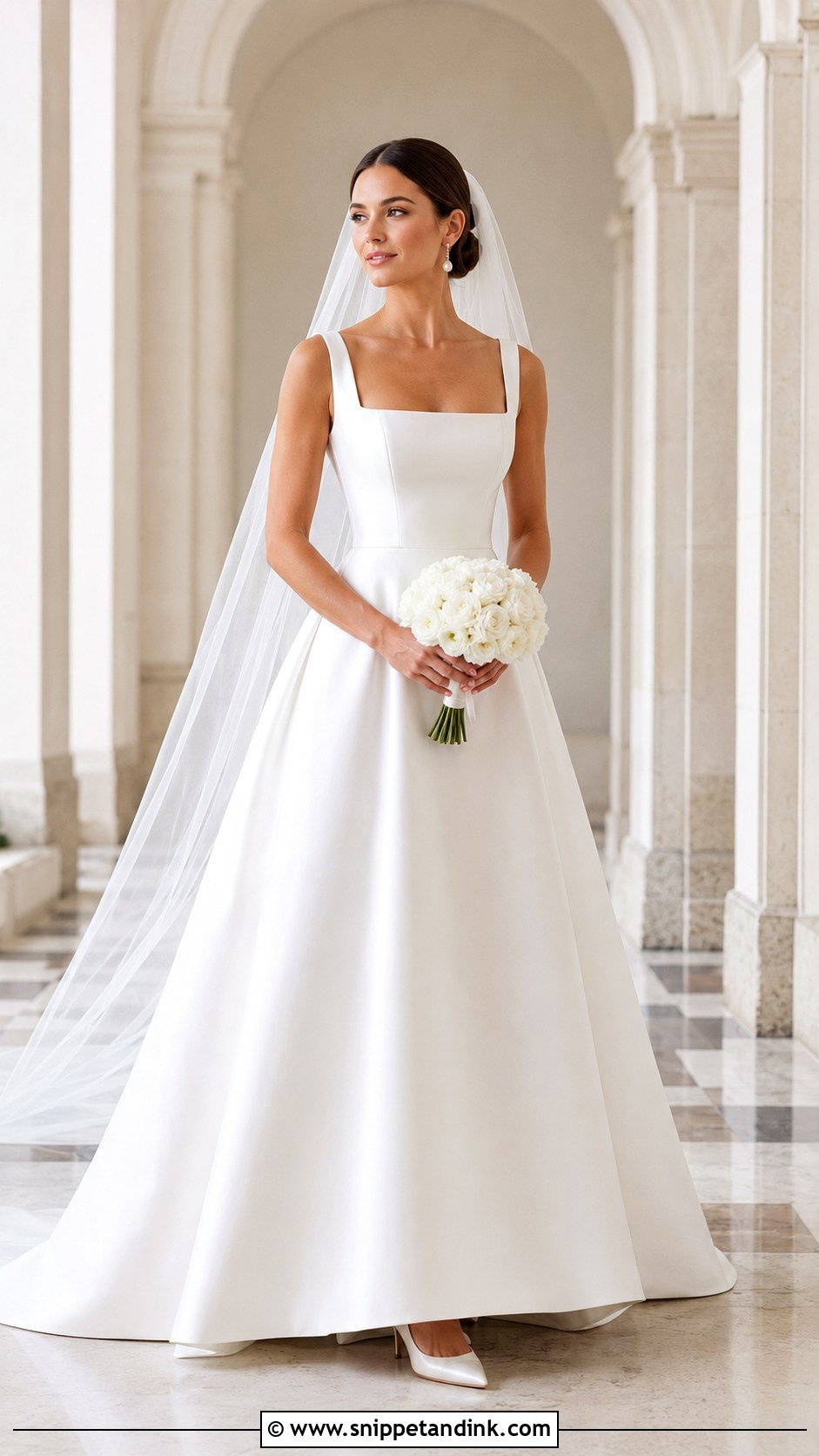 Long White Square Neck Wedding Dress - Snippet and Ink - 20 Long White Wedding Dress Ideas