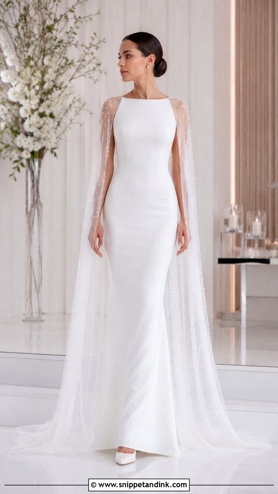 Long White Wedding Dress With Cape - Snippet and Ink - 20 Long White Wedding Dress Ideas