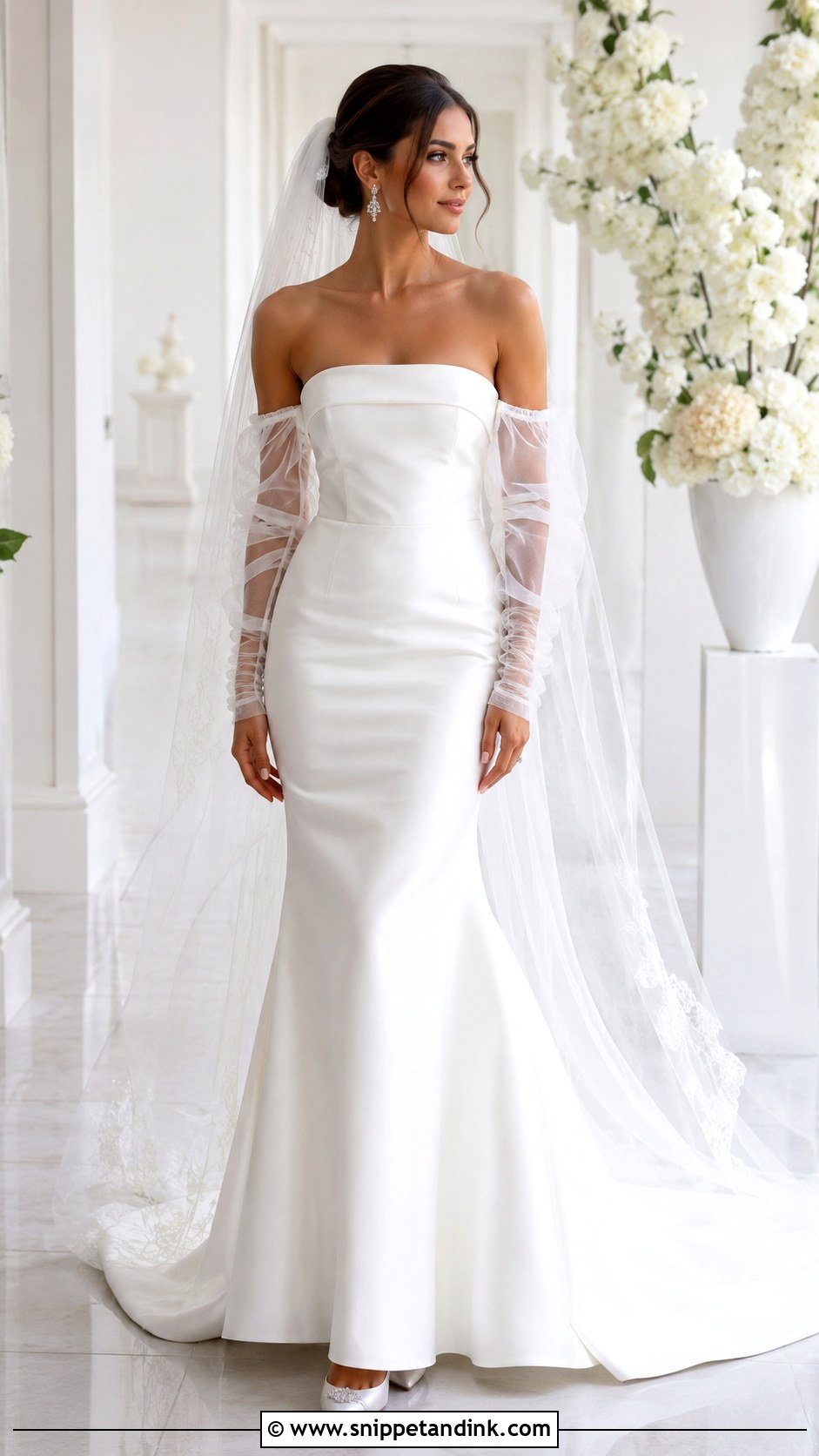 Long White Wedding Dress With Detachable Sleeves - Snippet and Ink - 20 Long White Wedding Dress Ideas