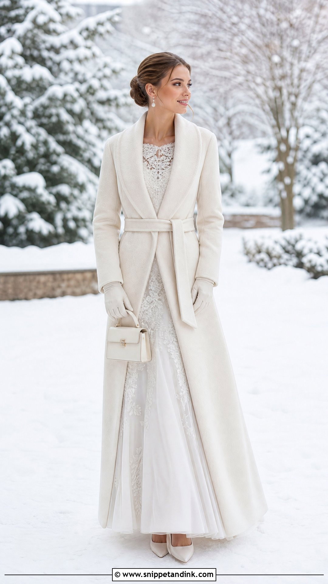 Long Wool Coat With Winter Wedding Dress - Snippet and Ink - 20 Wedding Jacket Bride Cover Up Ideas