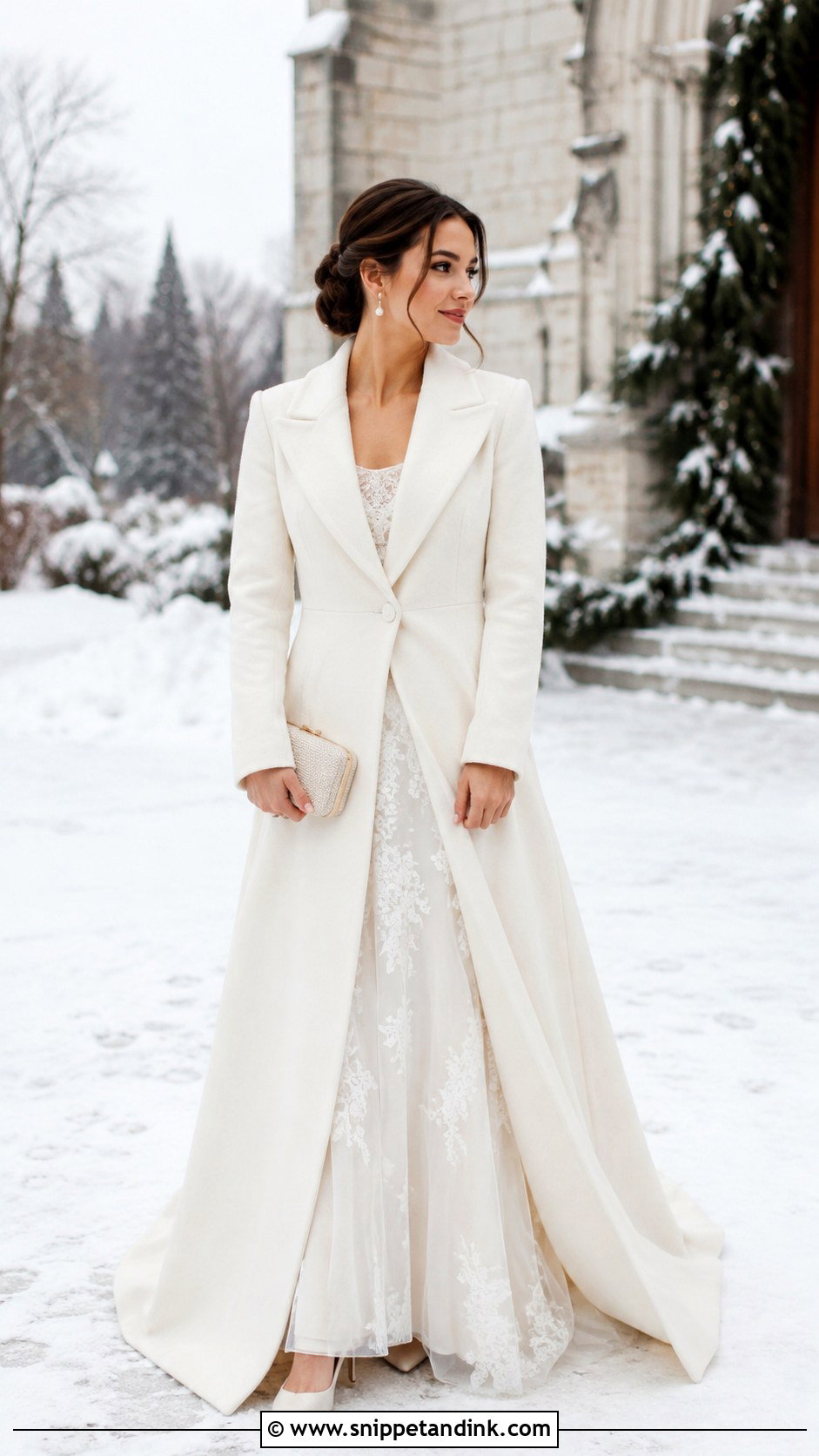Long Wool Coat With Winter Wedding Dress - Snippet and Ink - 25 Wedding Dress Coverup Ideas